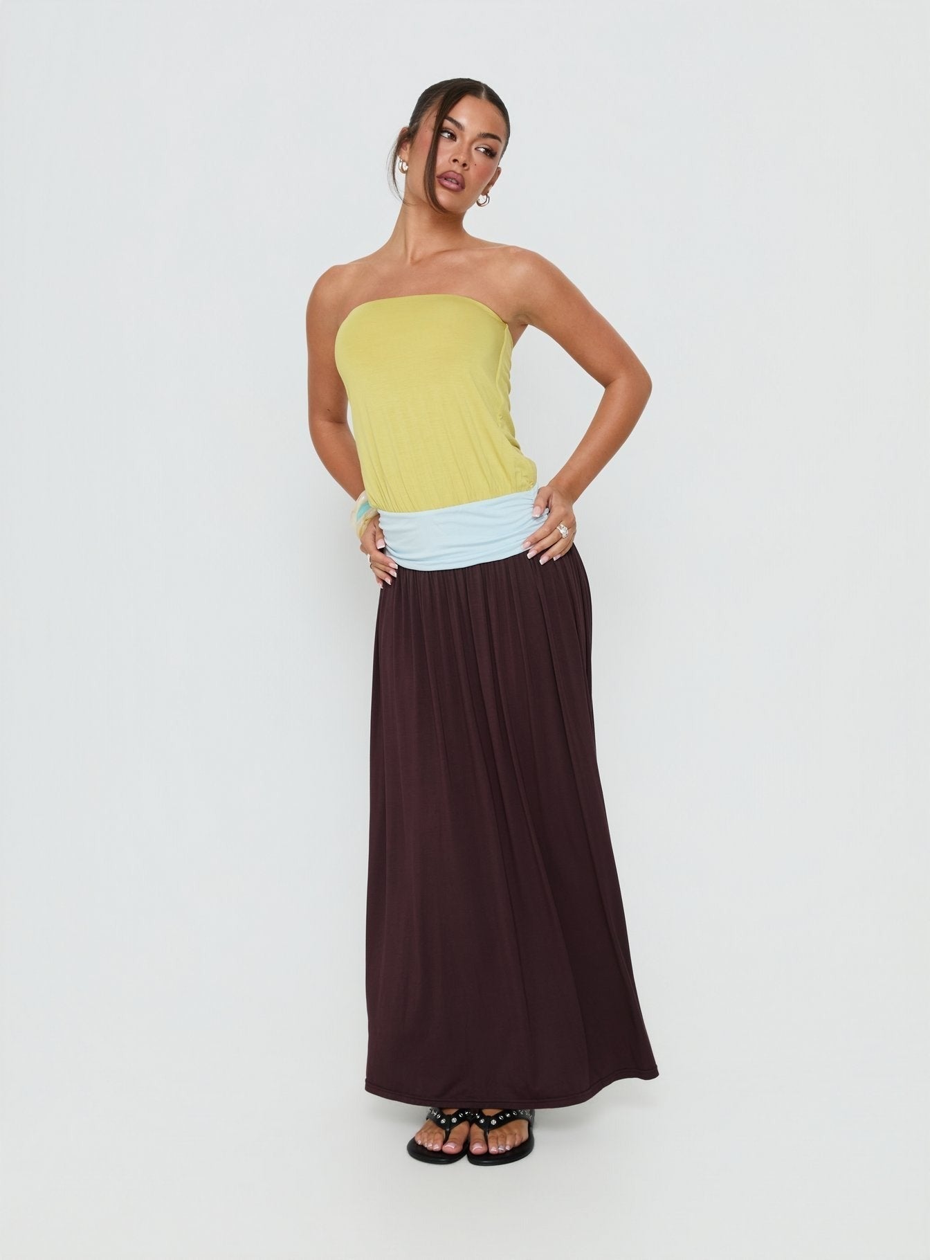 Heart Swarm Colour Block Strapless Maxi Dress Multi