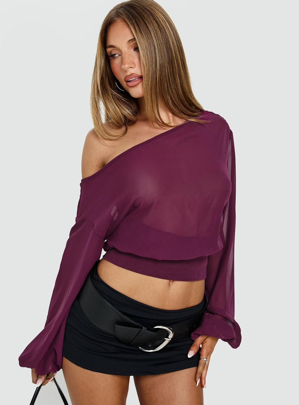 Idalina Slouchy Chiffon Blouse Plum