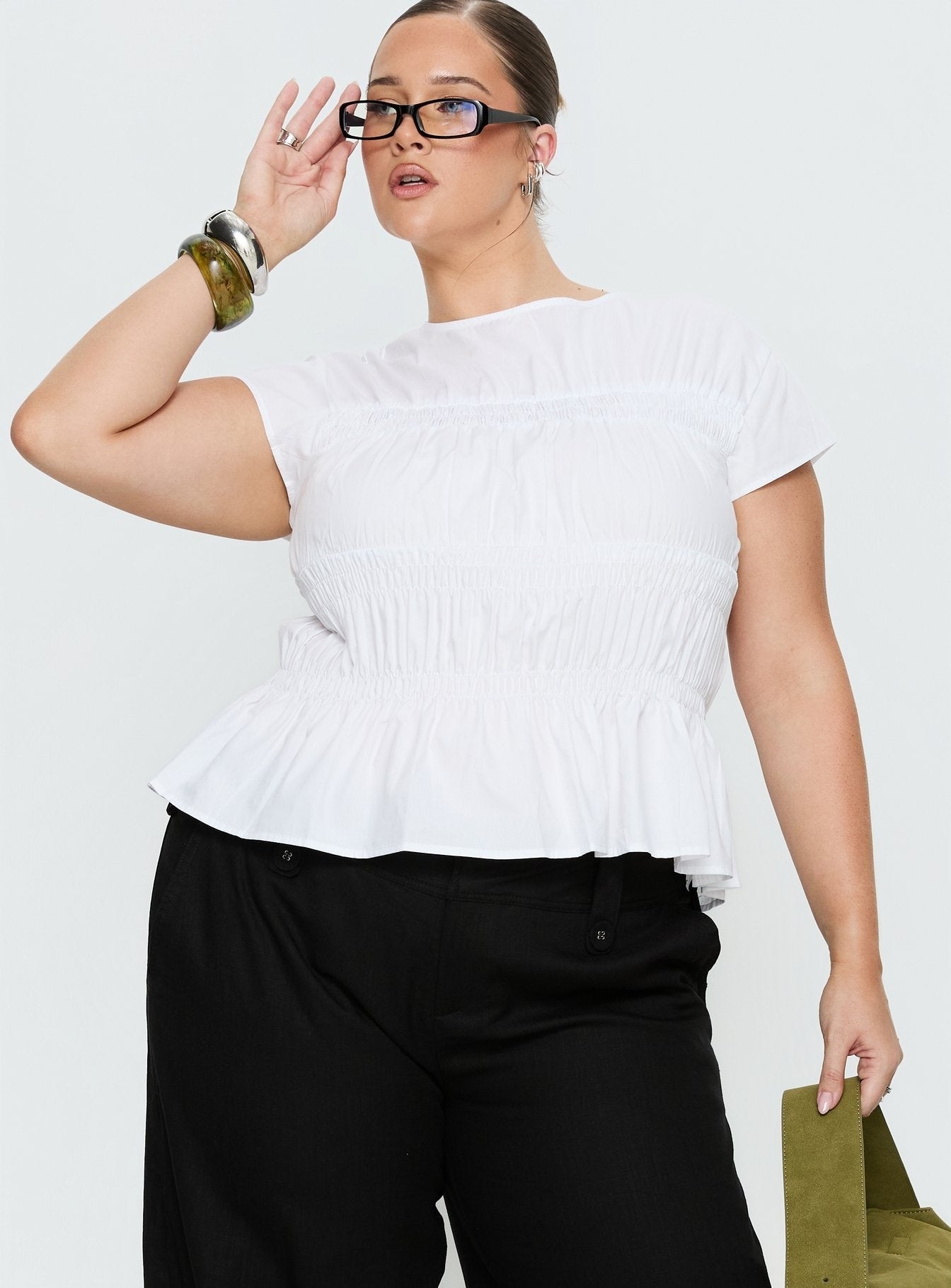 Dripping Diamonds Ruched Top White Curve