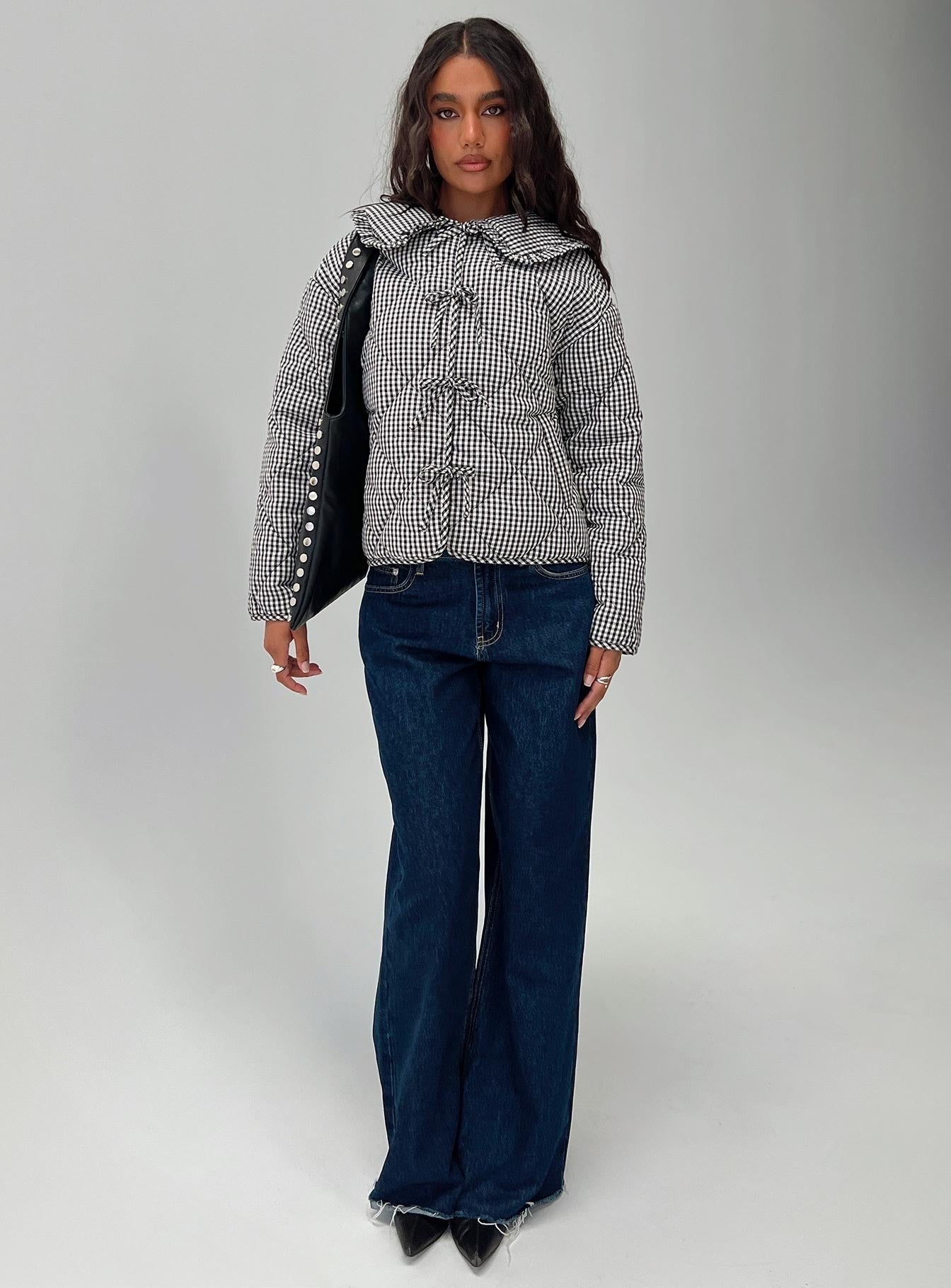 Best Asset Quilted Jacket Black / White Check