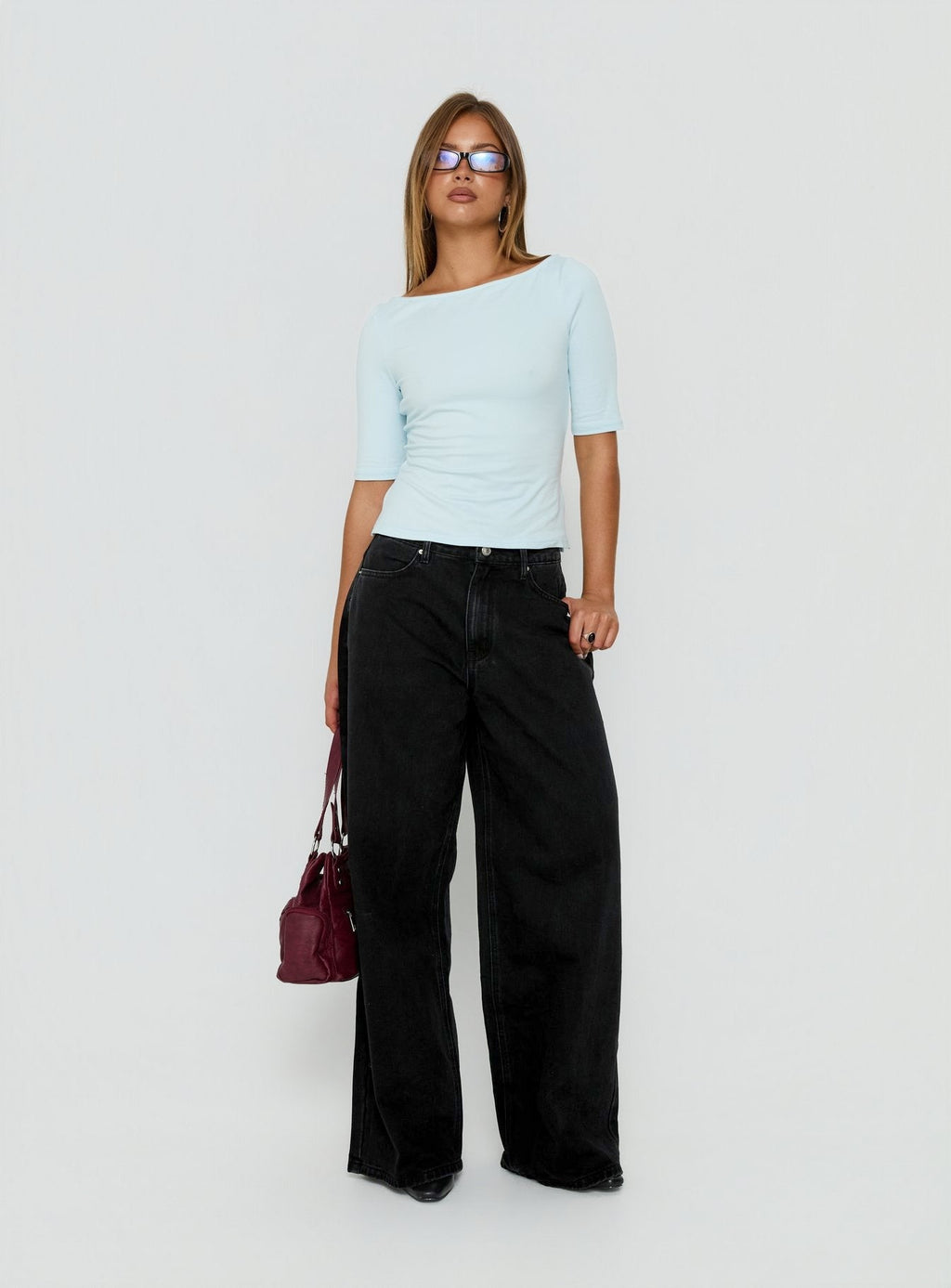 Naylor Mid Rise Wide Leg Jeans Washed Black Denim