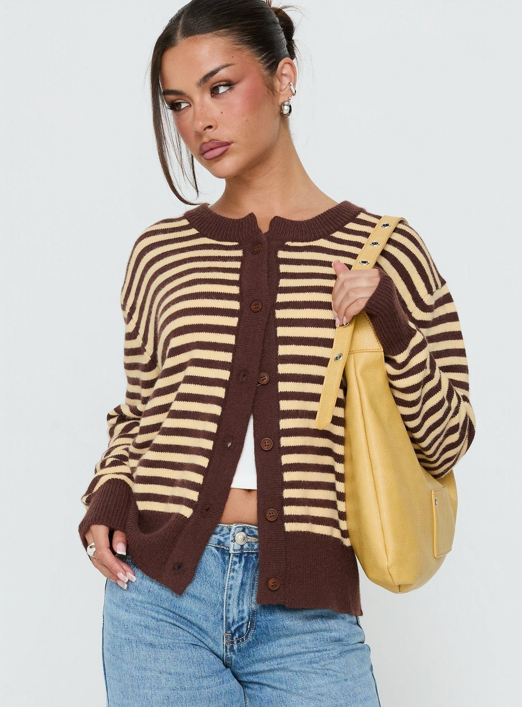 Melancholia Cardigan Brown / Lemon Stripe