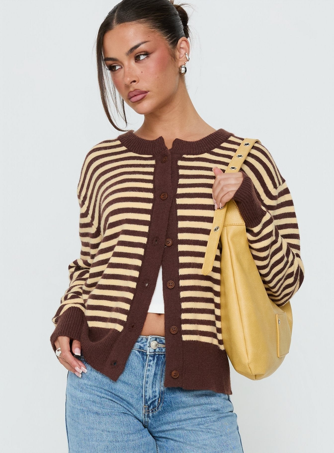 Melancholia Cardigan Brown / Lemon Stripe
