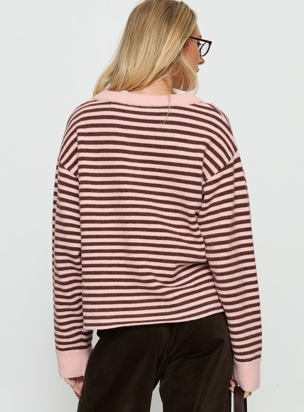 Darnelle Button Up Knit Cardigan Pink Stripe