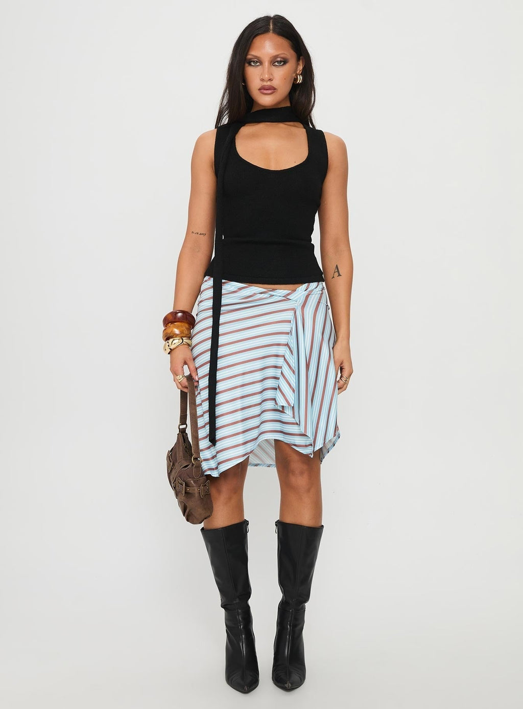 Roana Reversible Scarf Tie Knit Top Black