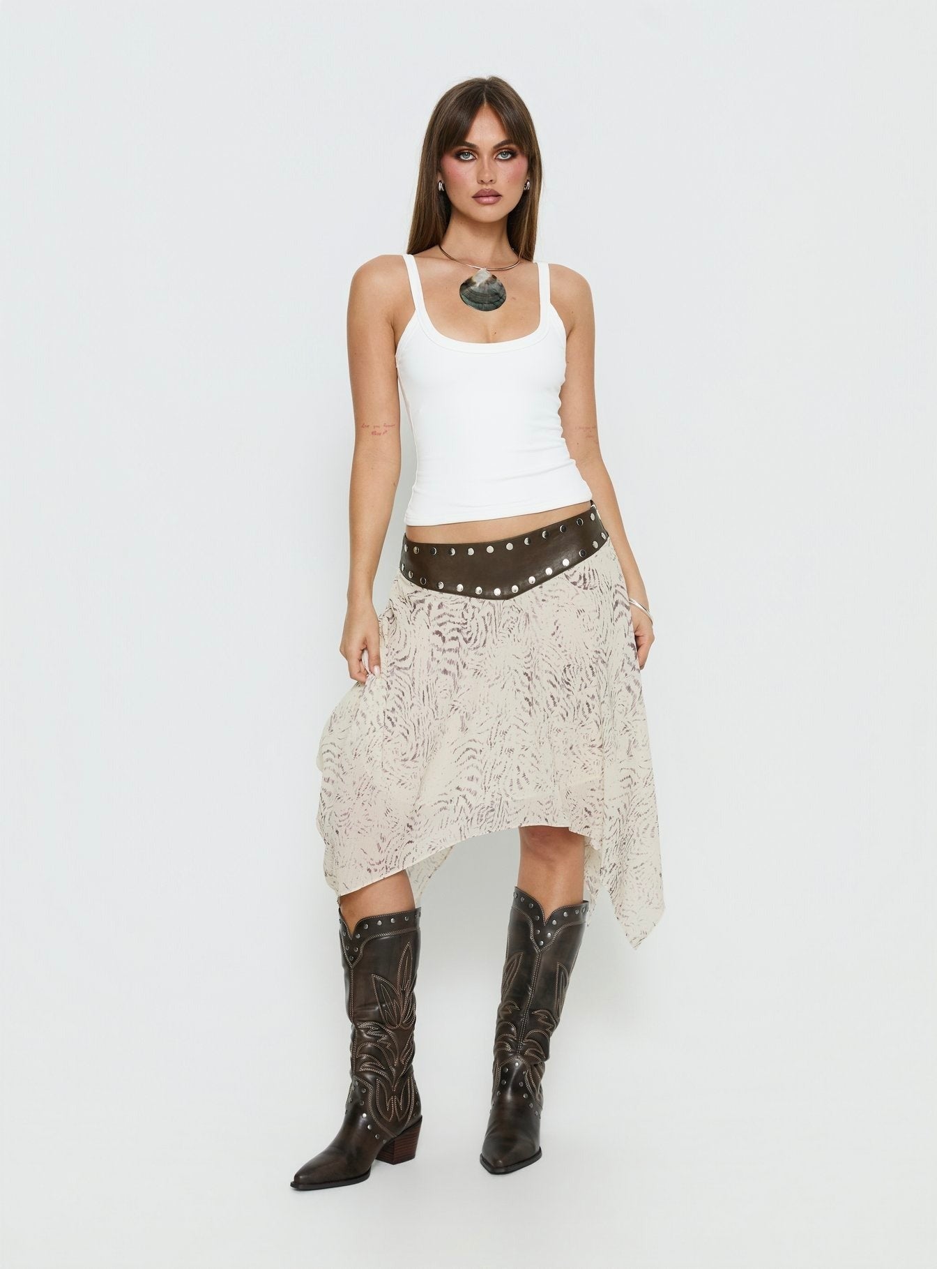 Dark Mirage Asymmetrical Midi Skirt Multi