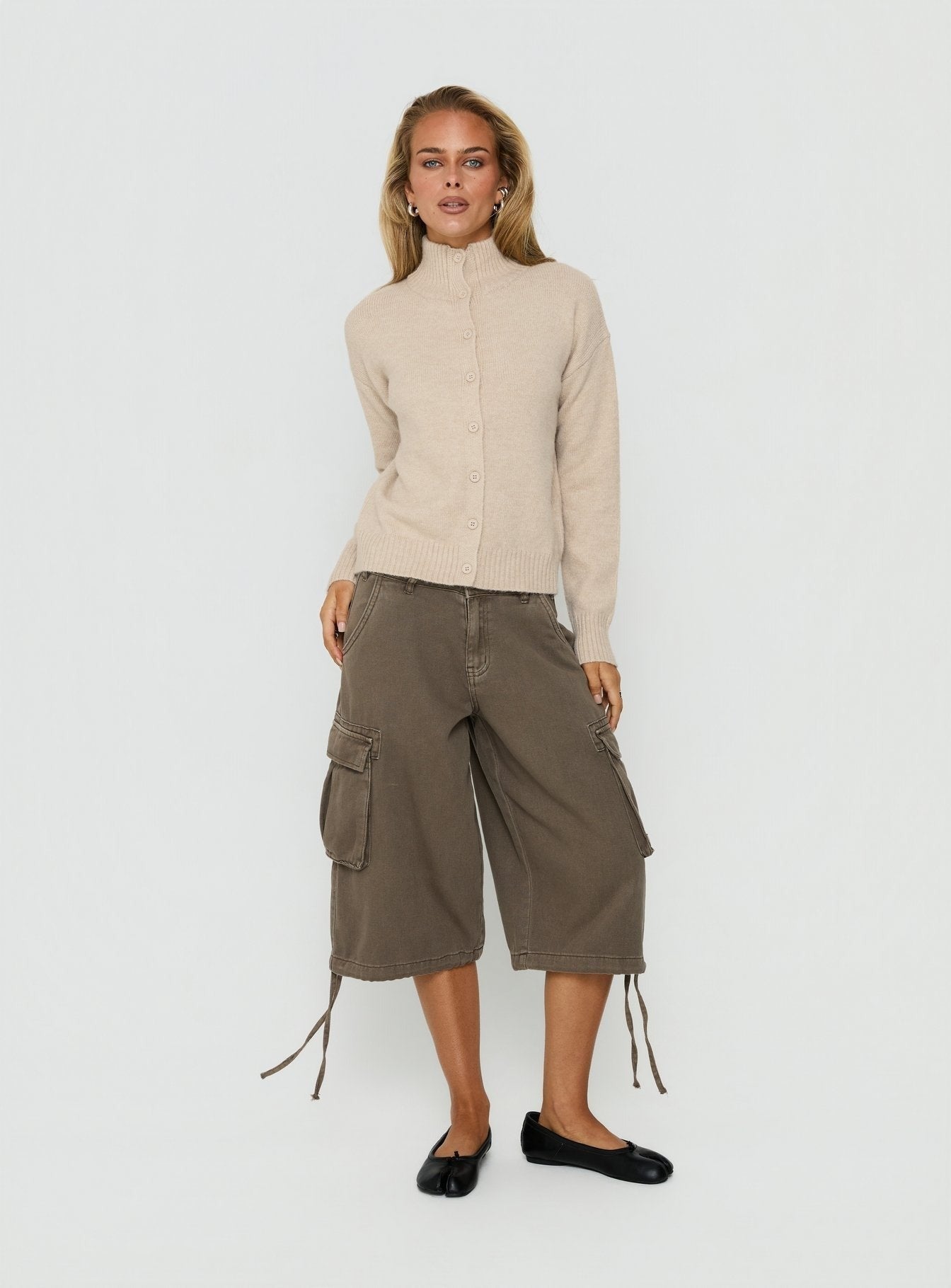 Klaura Funnel Neck Cardigan Oat