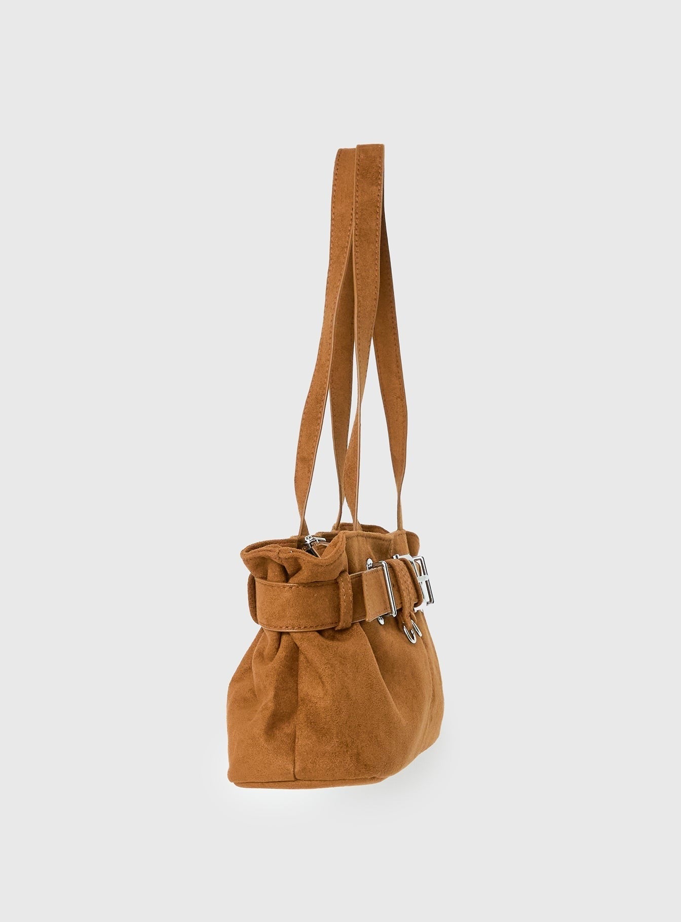 Views Of Capri Faux Suede Buckle Shoulder Bag Brown
