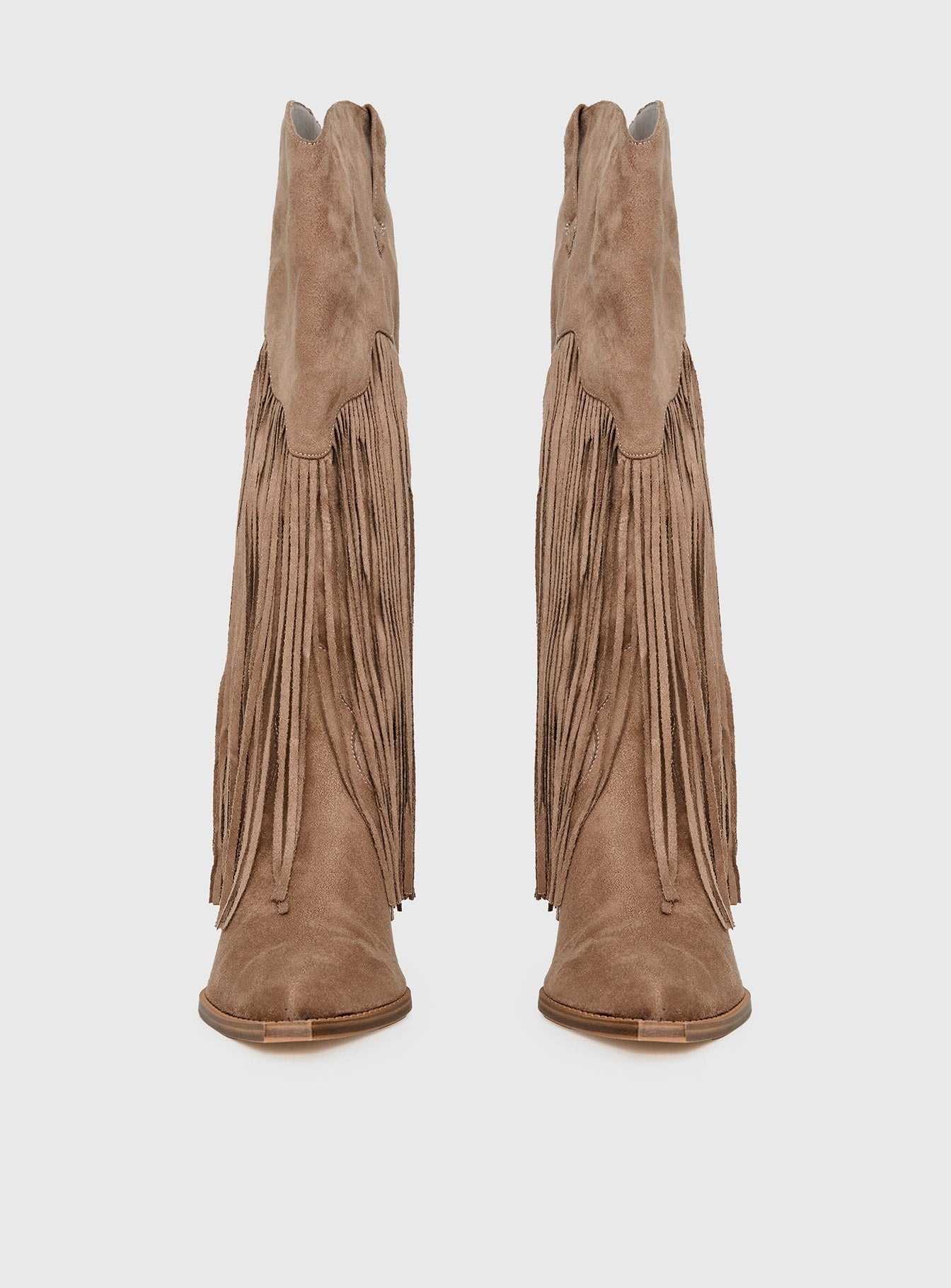 Like An Angel Faux Suede Tassel Knee High Boots Tan