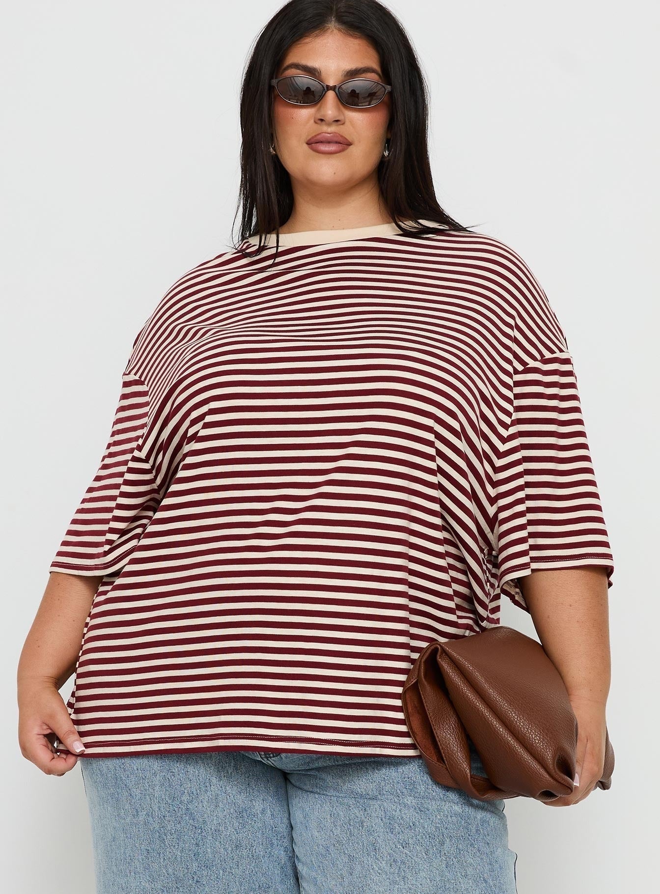 Kieryn Oversized Top Red Stripe Curve