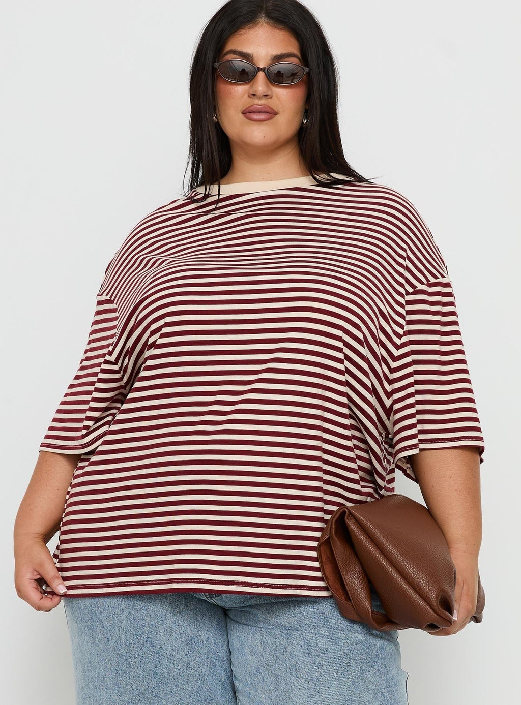 Kieryn Oversized Top Red Stripe Curve