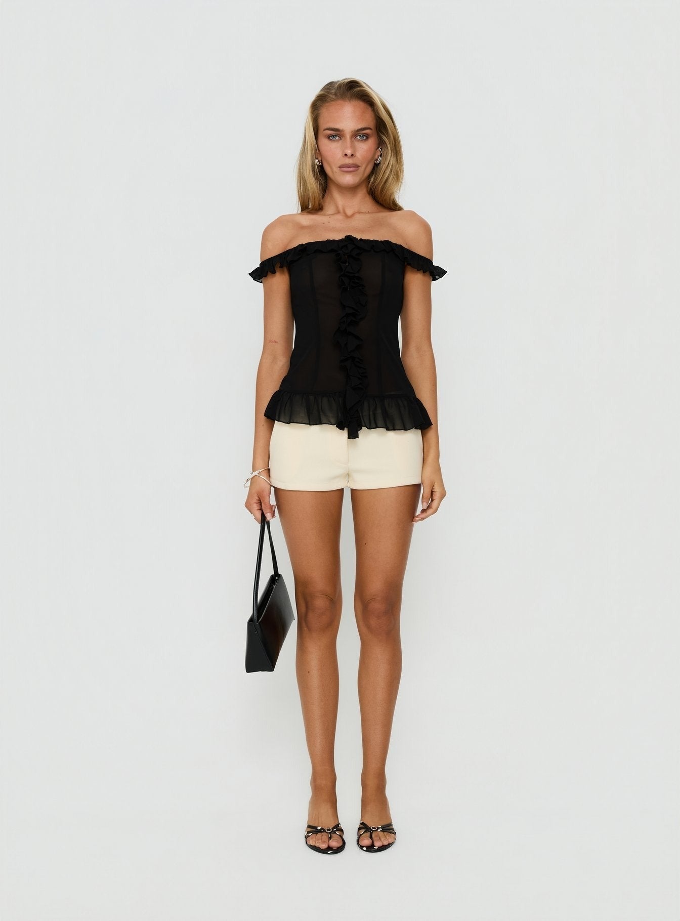 Nivelle Frill Detail Off Shoulder Top Black