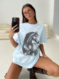 Ride Like The Wind Oversized Graphic Top Blue