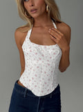 Delyra Halter Corset Top White Floral