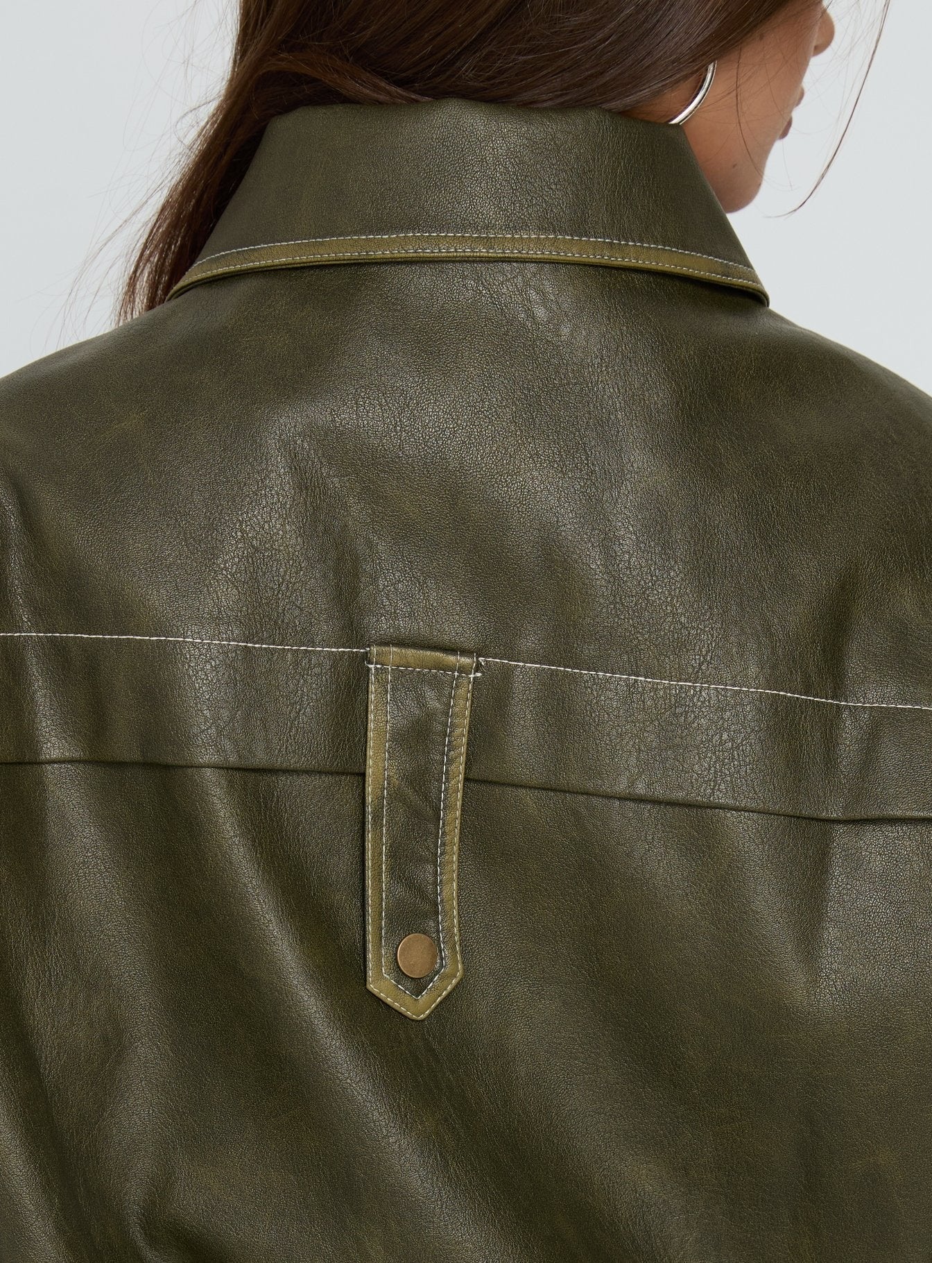 Jaxton Faux Leather Bomber Jacket Olive
