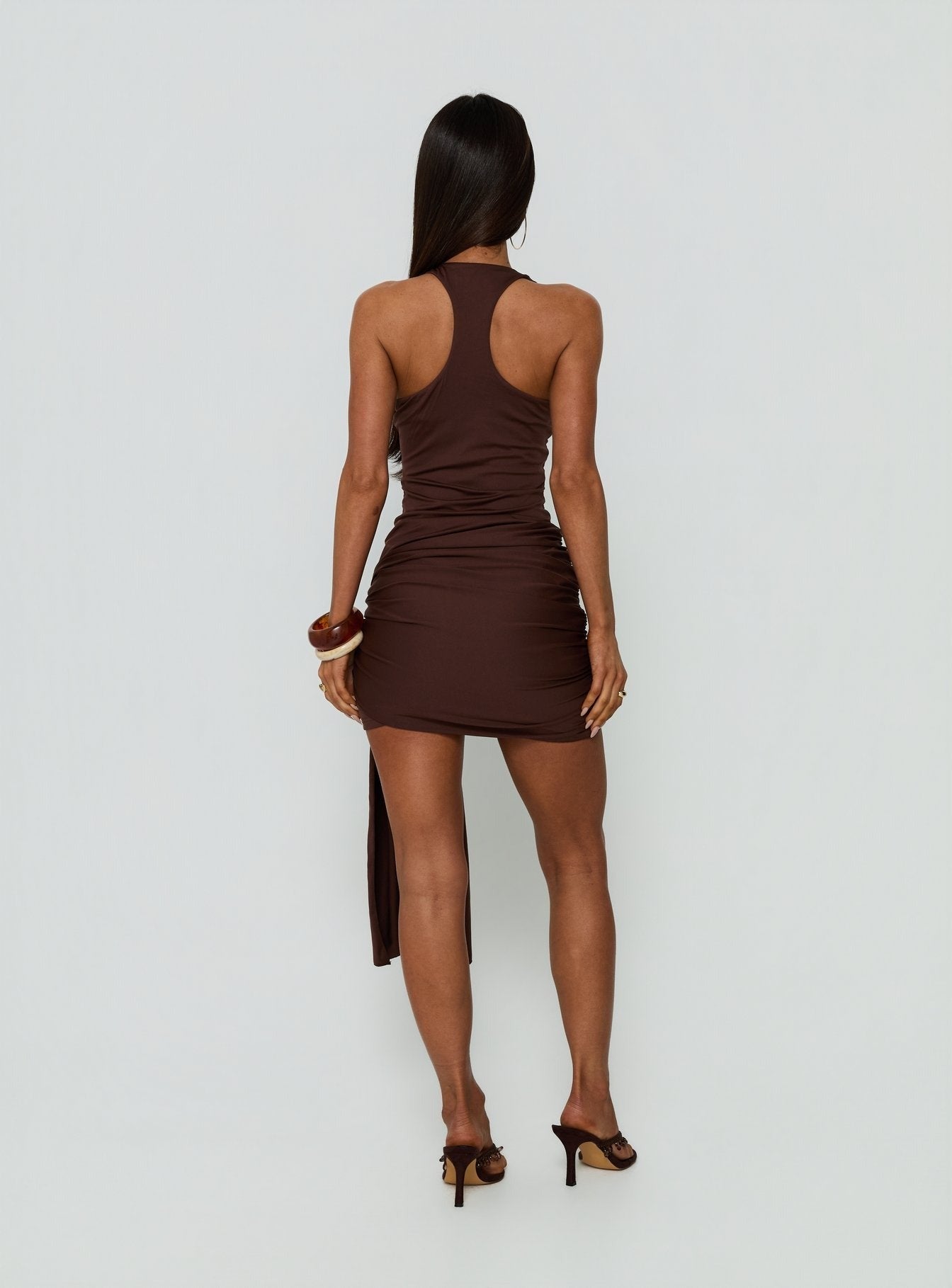 Elvara Ruched Scarf Mini Dress Chocolate