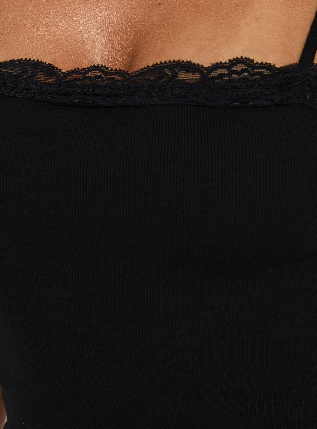 Sienah Ribbed Lace Cami Top Black