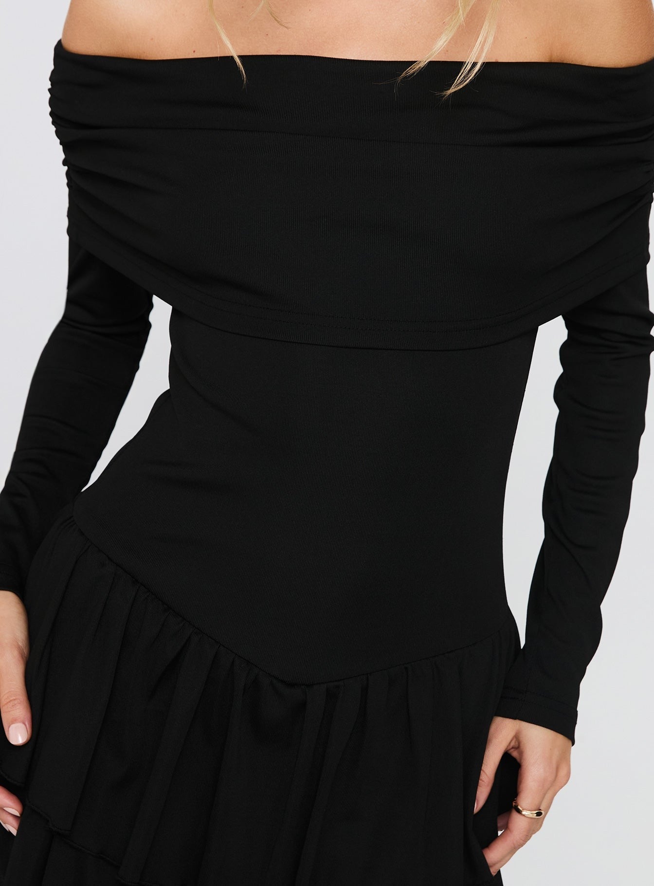 Wispy Long Sleeve Off Shoulder Playsuit Black