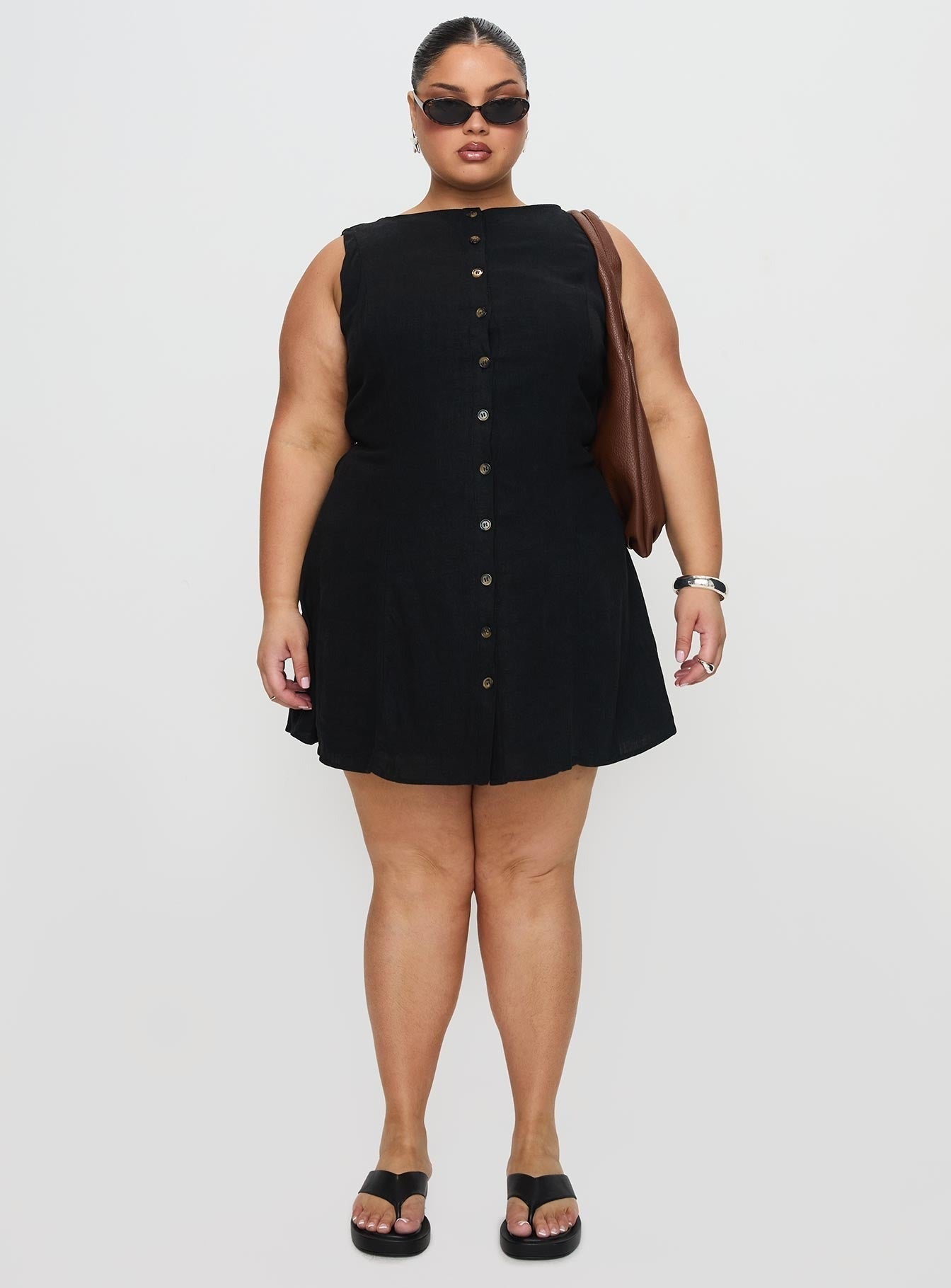 Dollie Linen Mini Dress Black Curve