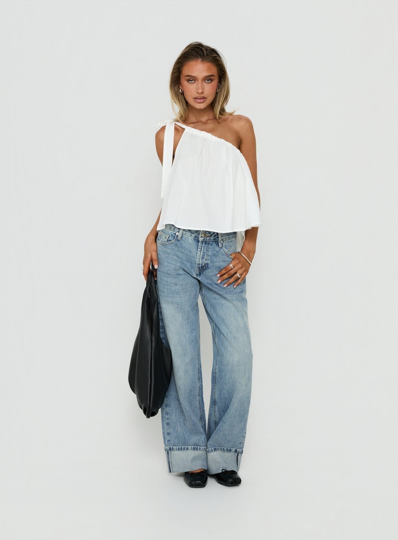 Klyne One Shoulder Top White