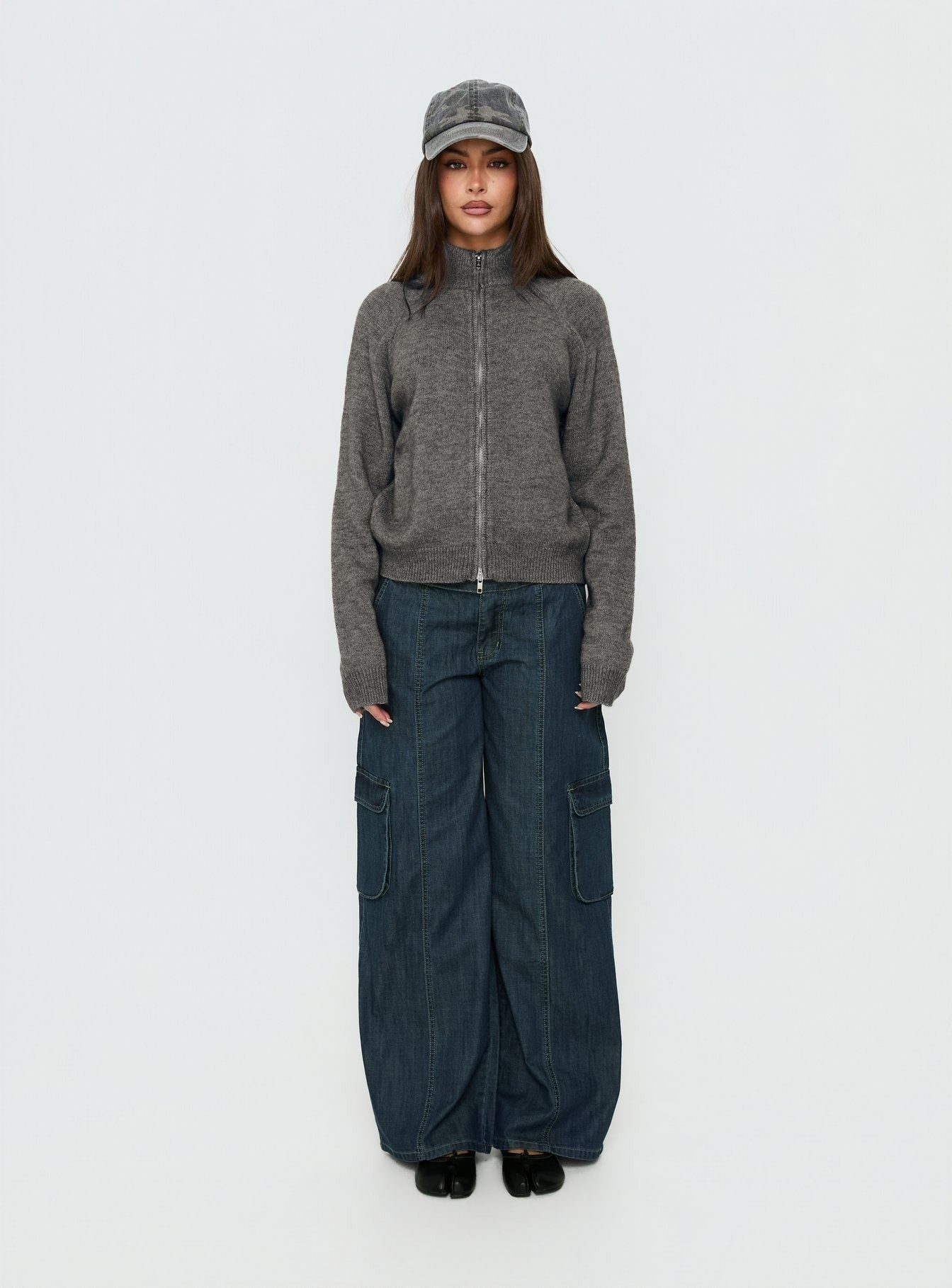 Kaylei Zip Through Cardigan Charcoal
