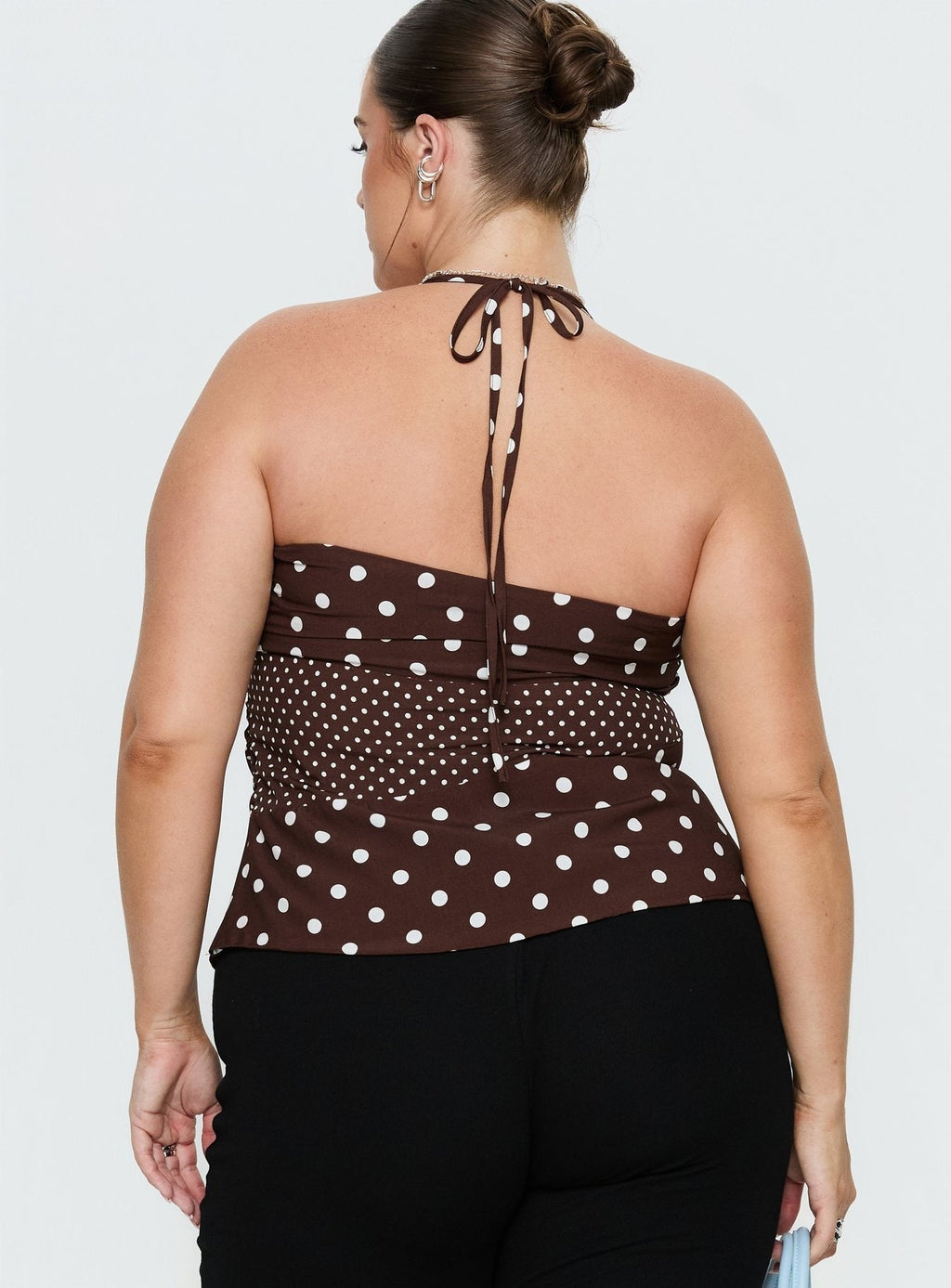 Marguerite Halter Top Brown Polka Curve