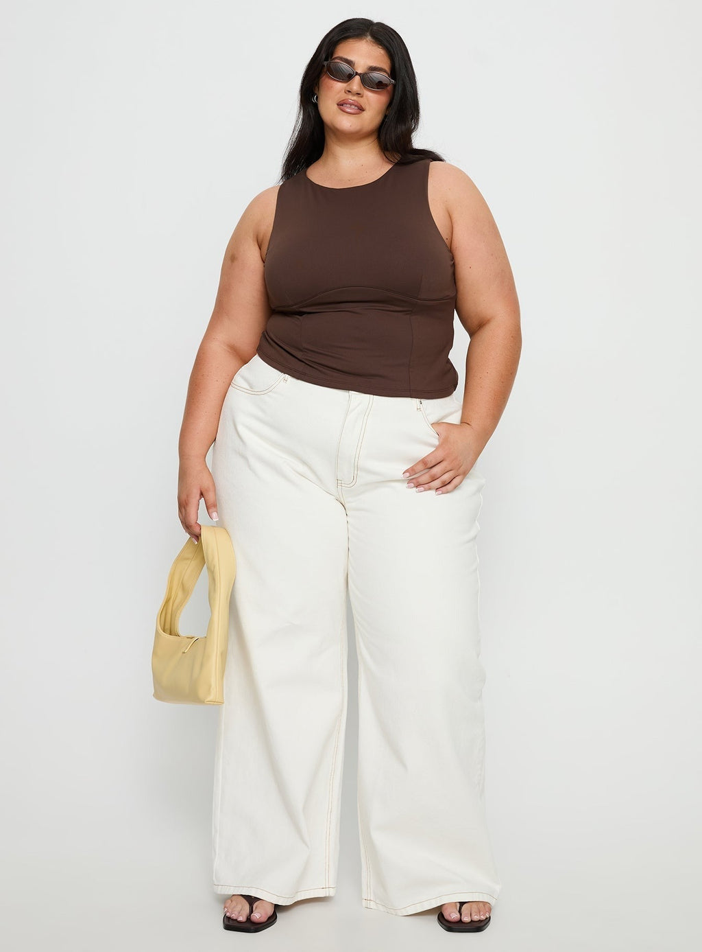 Naylor Mid Rise Wide Leg Jeans Cream Curve
