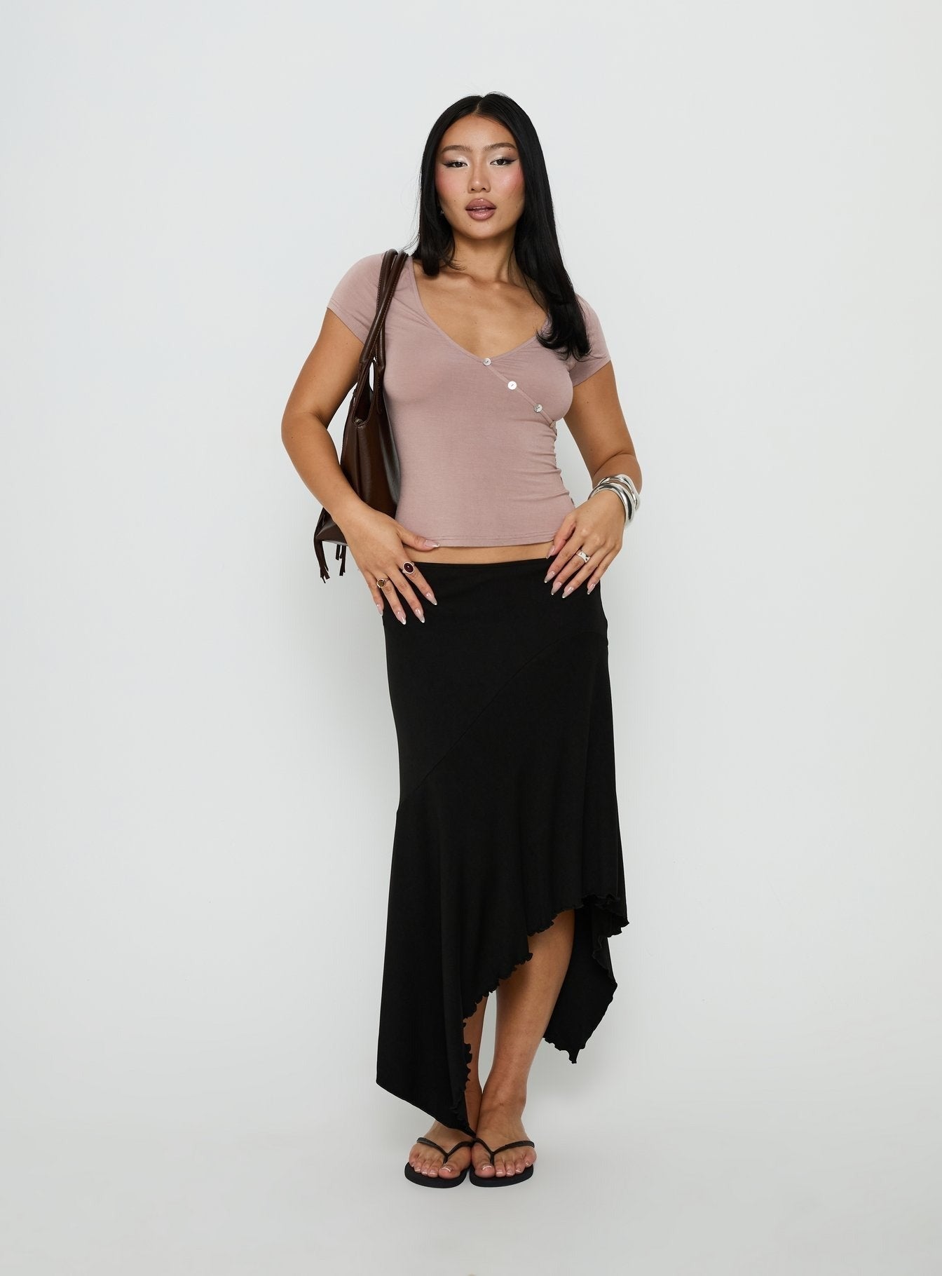 Cordie V Neck Button Top Concrete