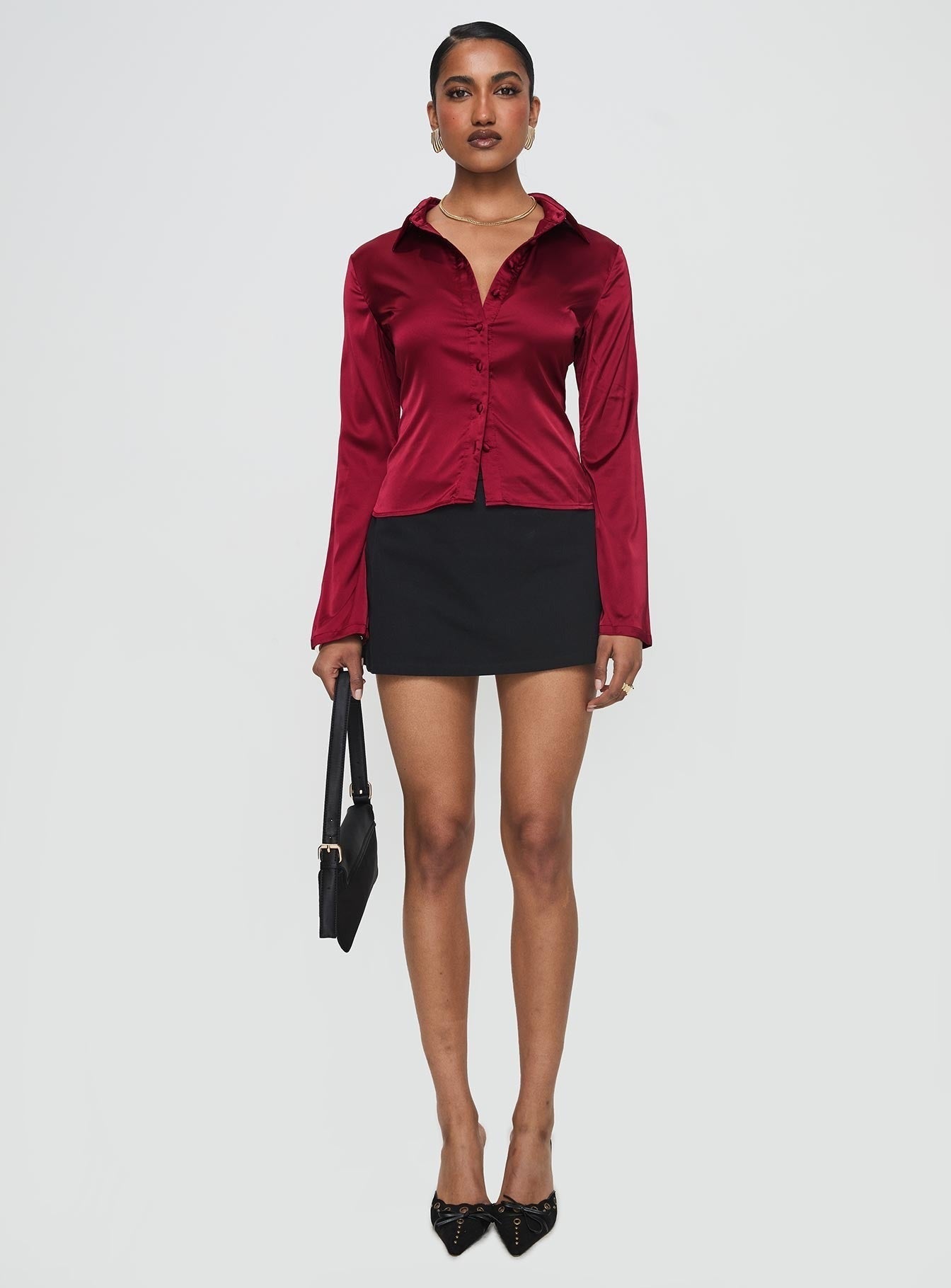 Anni Satin Shirt Burgundy
