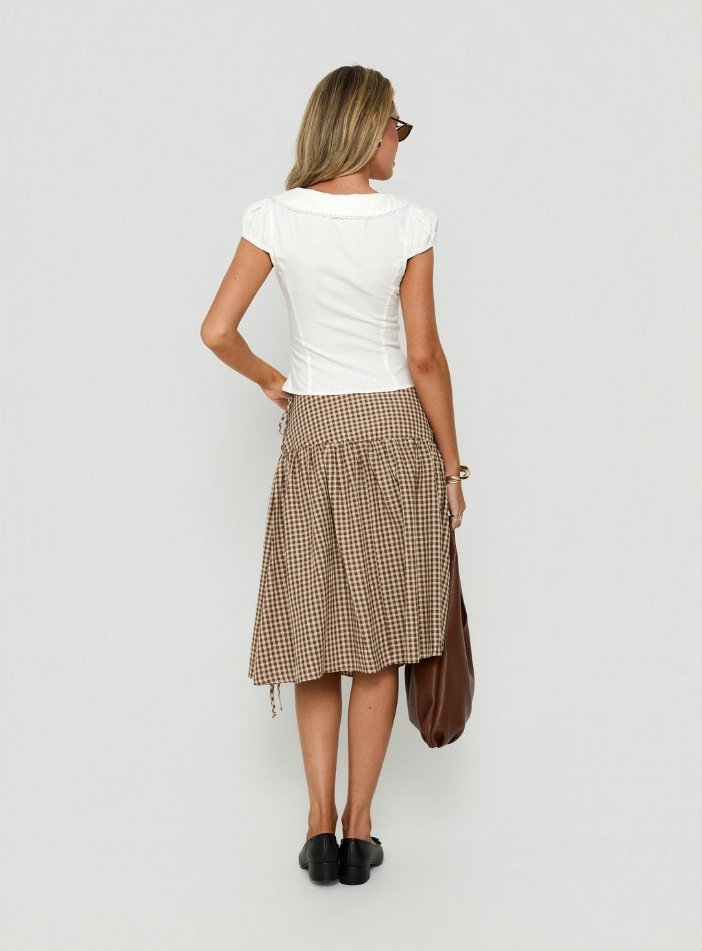 Kasida Tie Detail Midi Skirt Brown Check