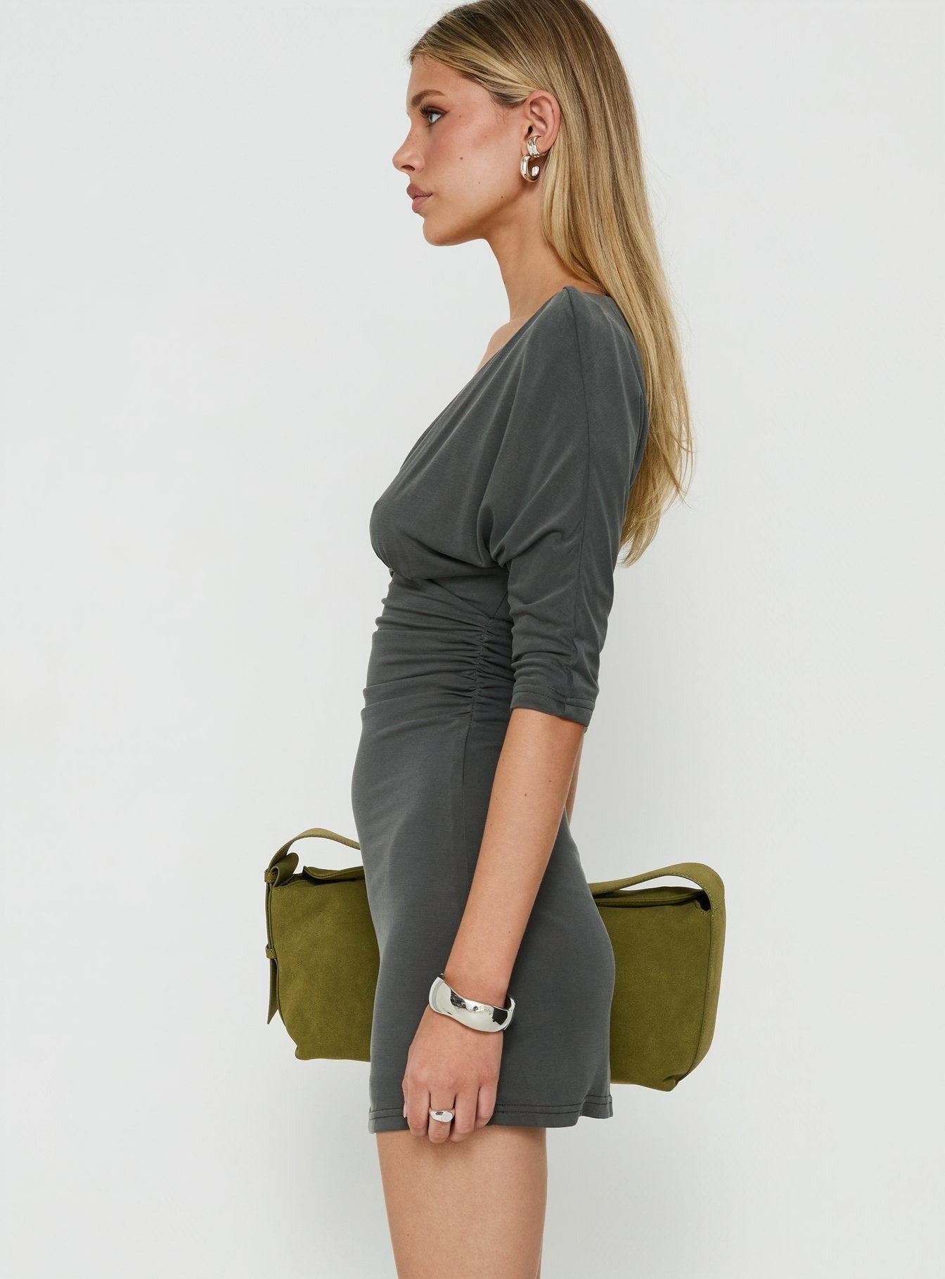 Soreno Batwing 3/4 Sleeve Mini Dress Grey