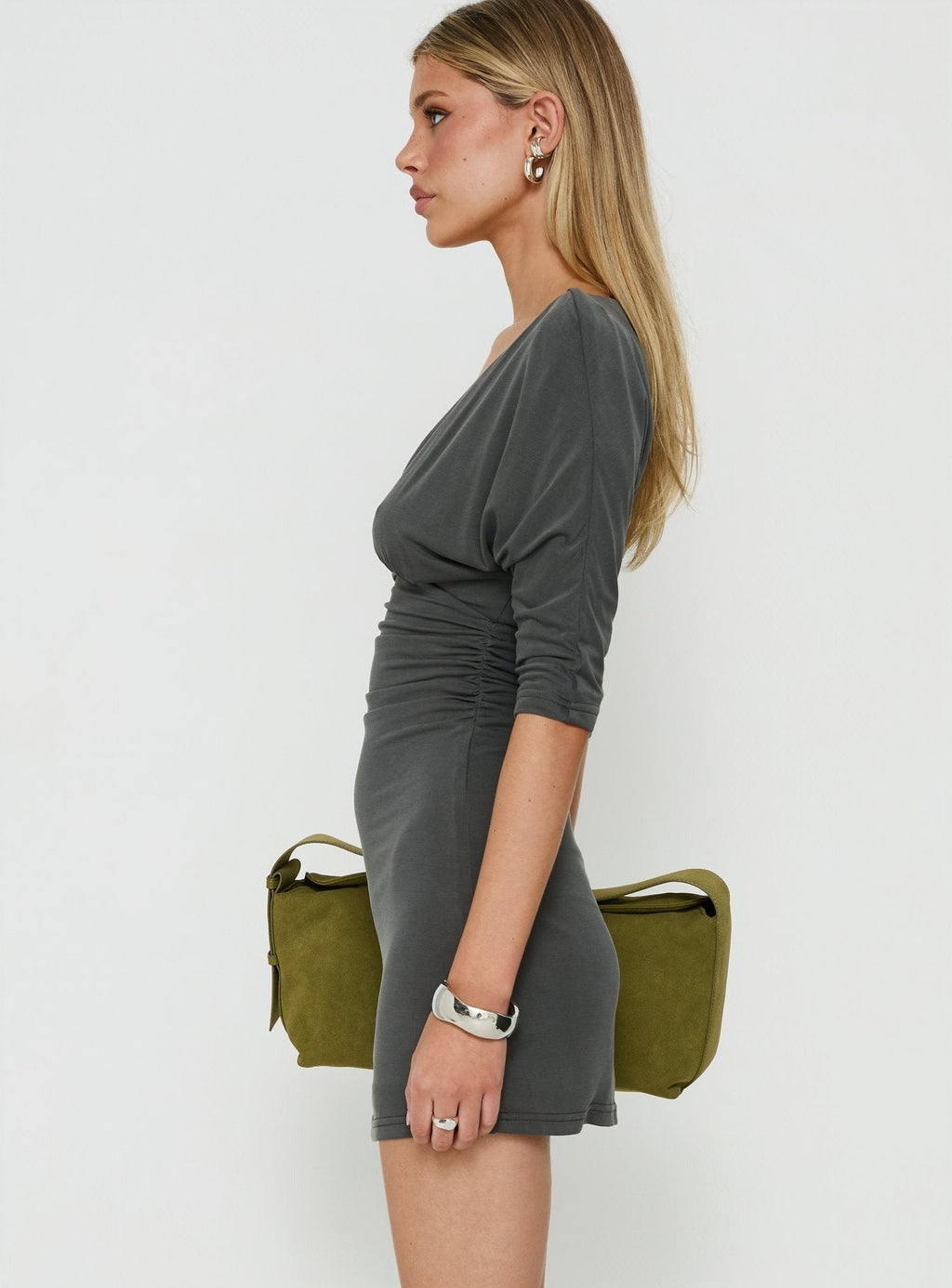 Soreno Batwing 3/4 Sleeve Mini Dress Grey