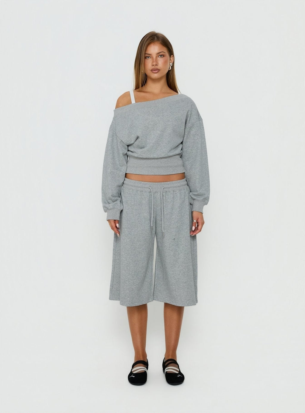 Kohdie Off Shoulder Fleece Jumper Grey Marle