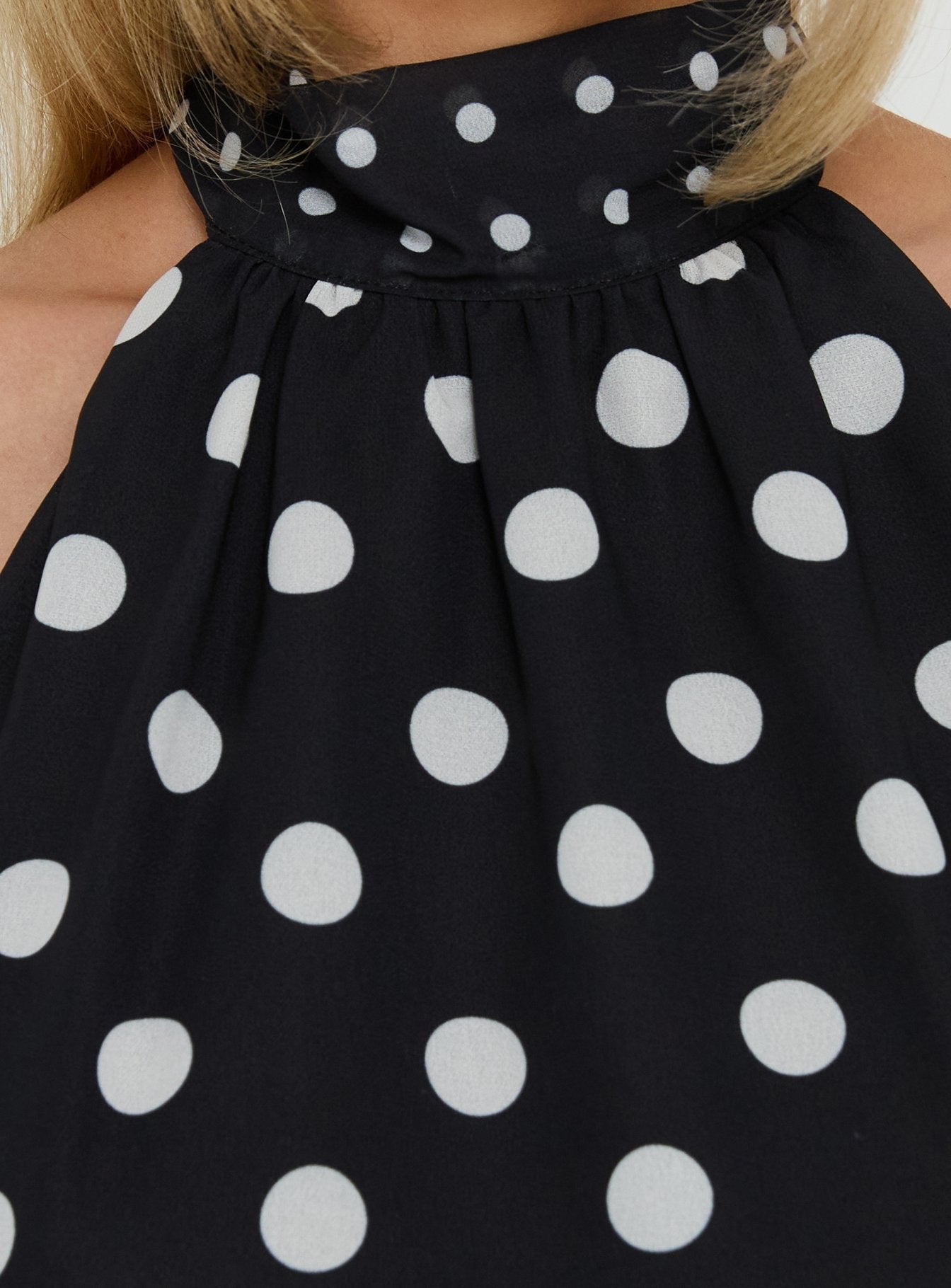 Eliannah High Neck Sleeveless Top Black Polka Dot