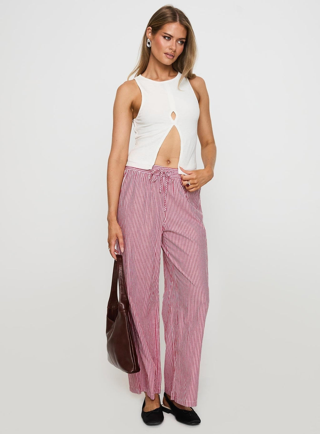 Holiday Tie Front Pants Red/White Stripe