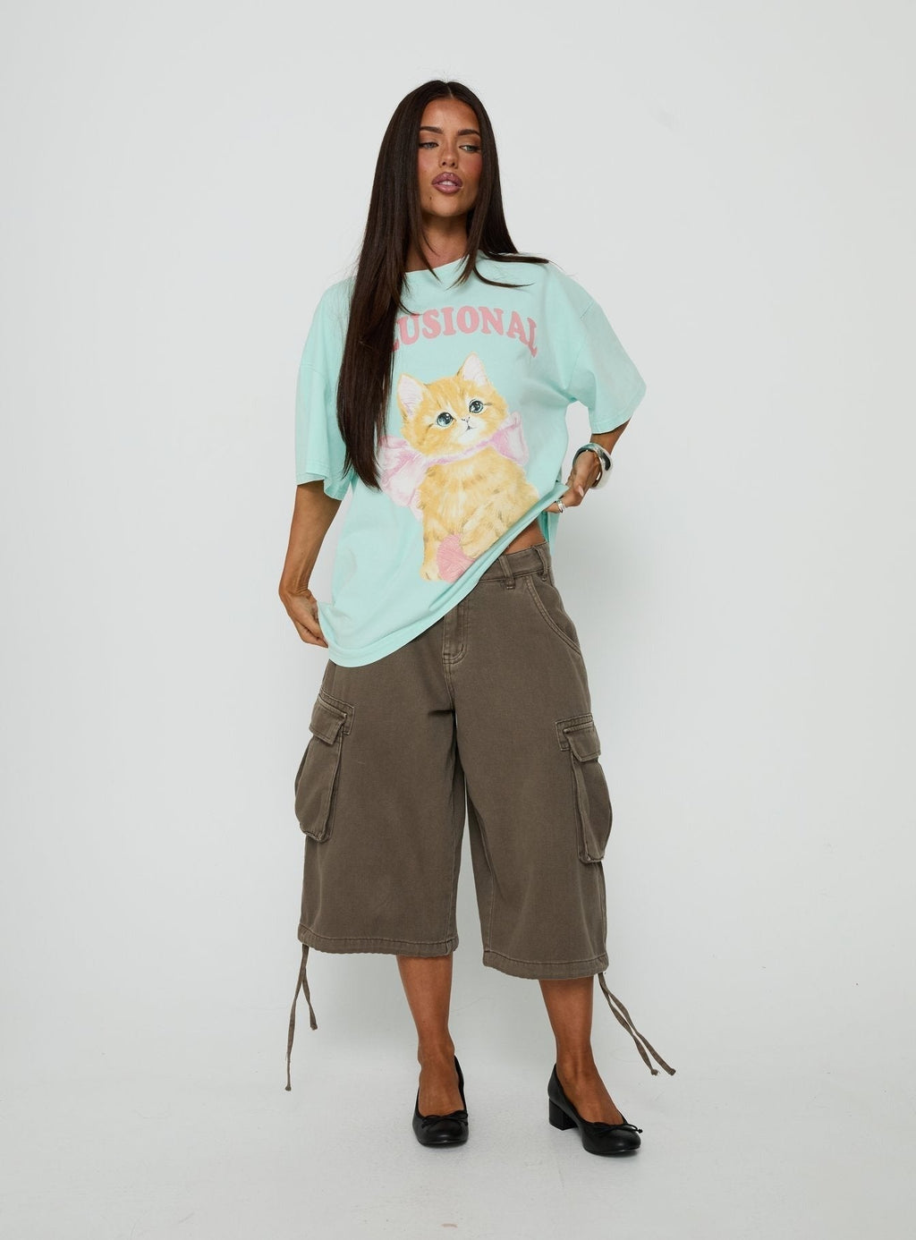 Delusional Kitty Oversized Graphic Tee Jelly Mint