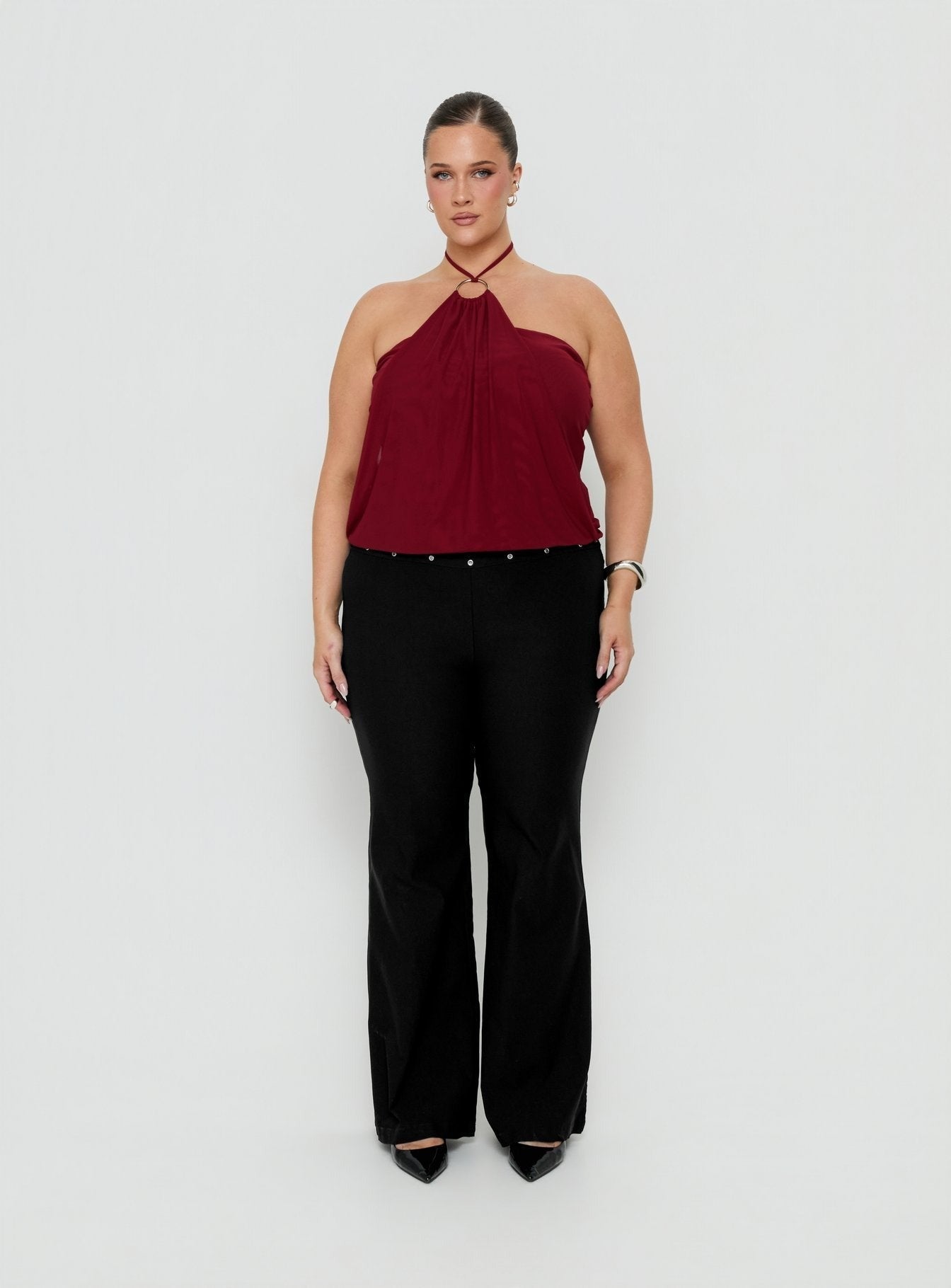 Hedlea Draped Ring Detail Top Wine Curve