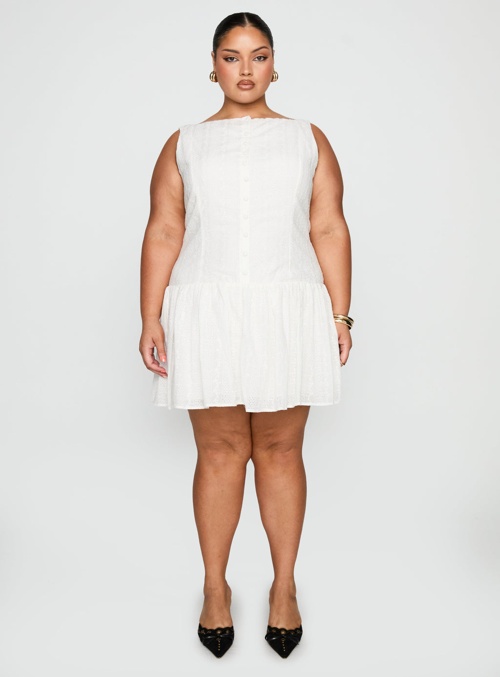 Sweeter Places Embroidered Mini Dress White Curve