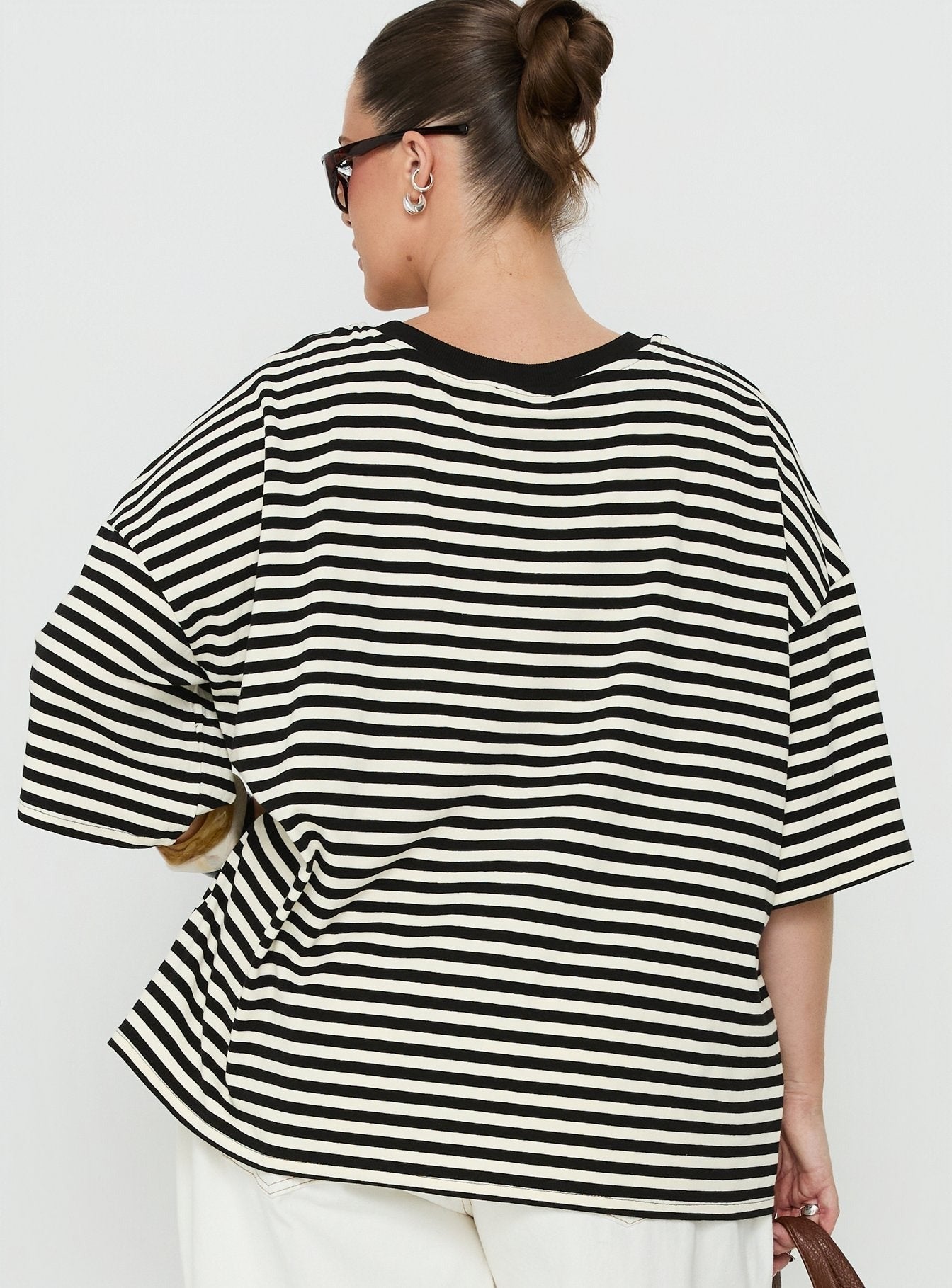 Settle Down Short Sleeve Top Black / White Stripe Curve