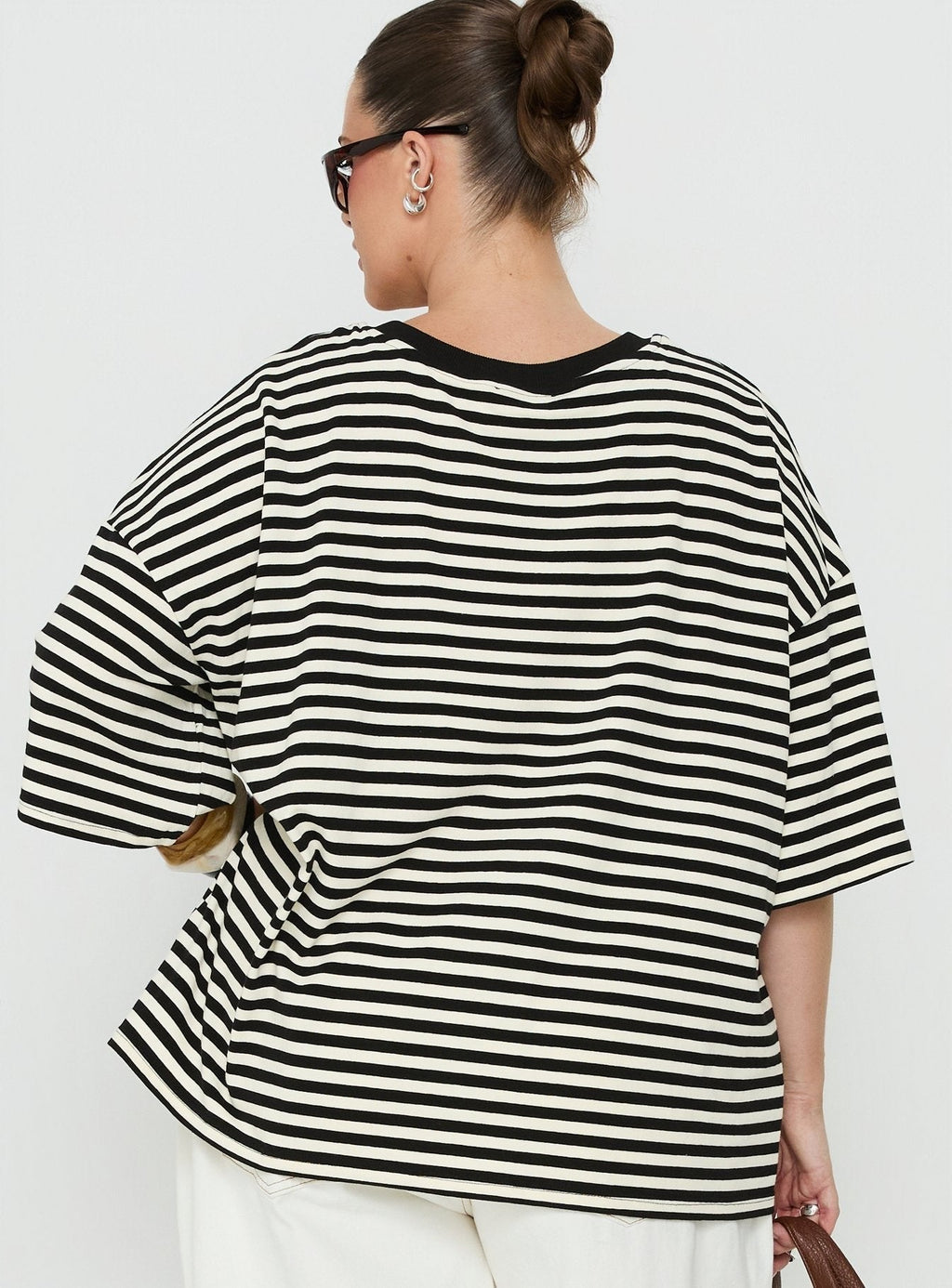 Settle Down Short Sleeve Top Black / White Stripe Curve