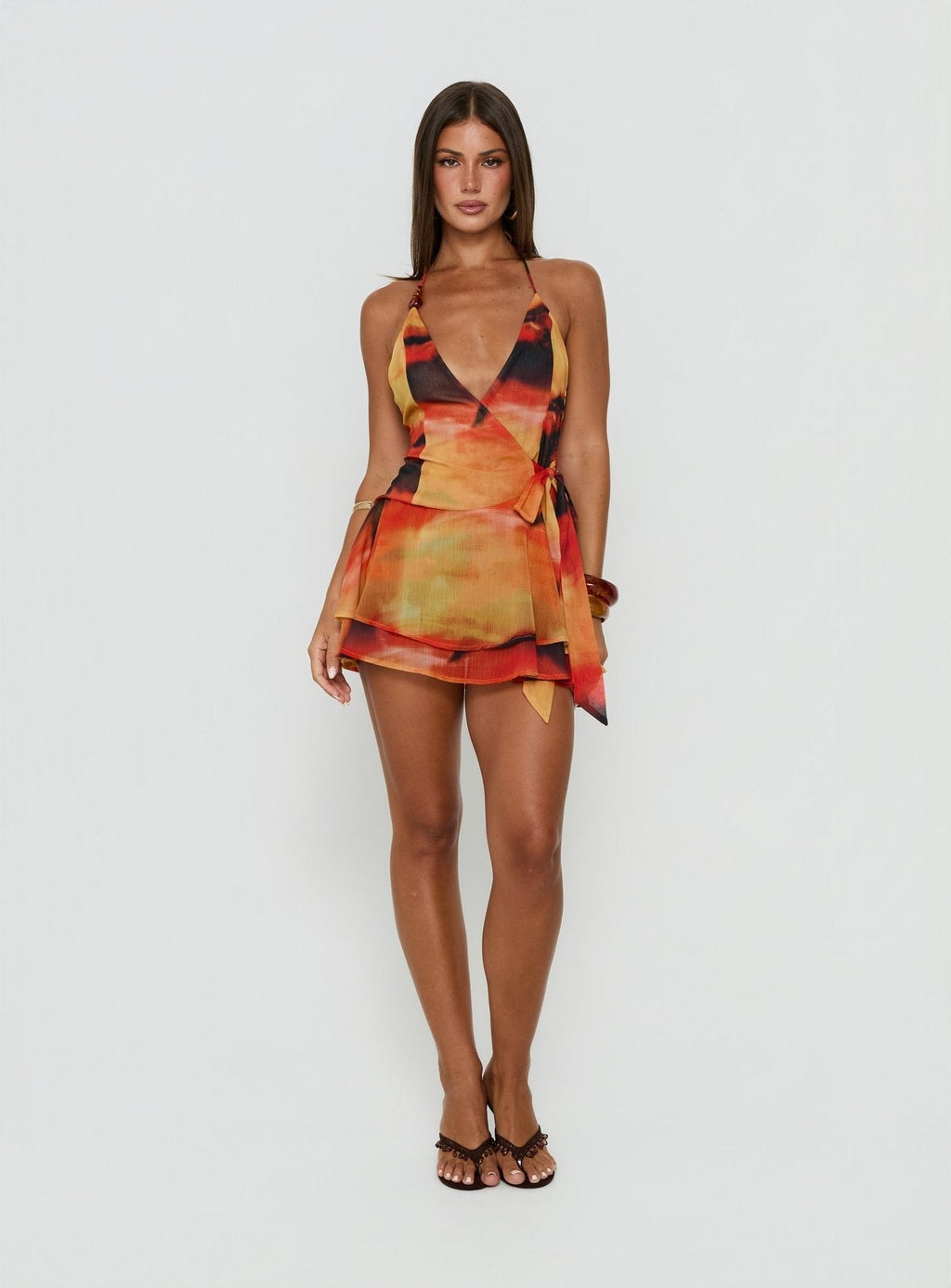 Two Tides Halter Wrap Mini Dress Sunset