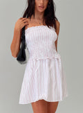 Fabray Shirred Stripe Mini Dress Red / White
