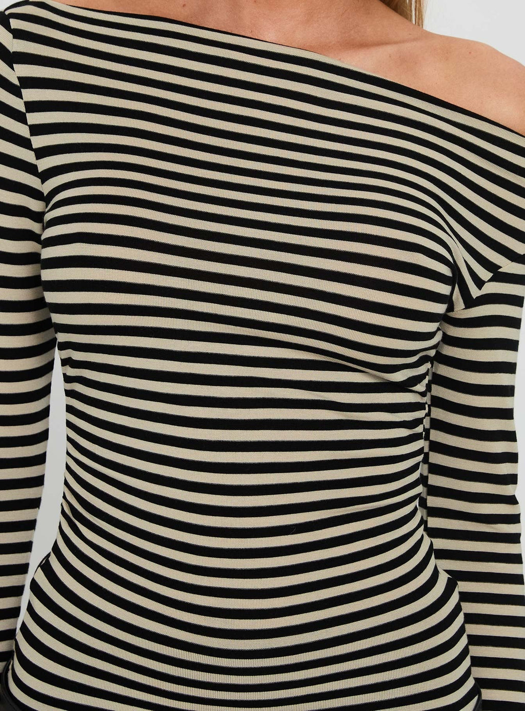 Dereka One Shoulder Long Sleeve Top Beige Stripe