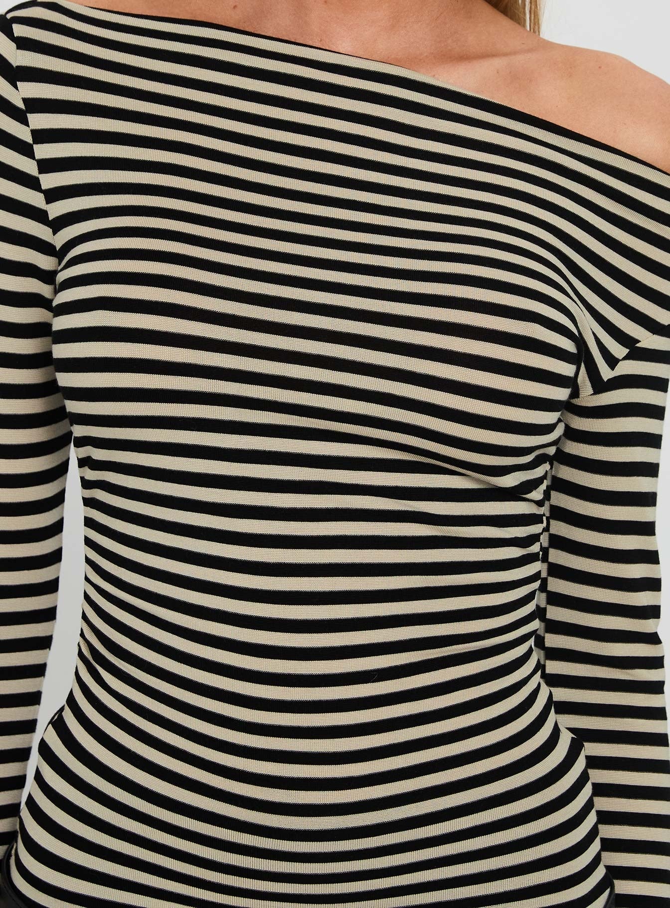 Dereka One Shoulder Long Sleeve Top Beige Stripe