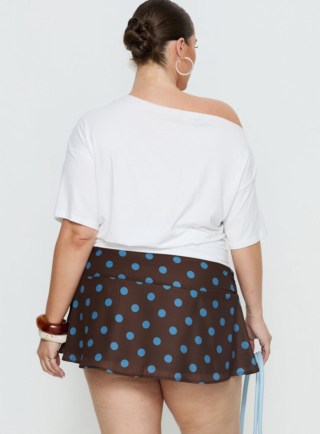 Elicia Ruched Mini Skirt Brown / Blue Polka Dot Curve