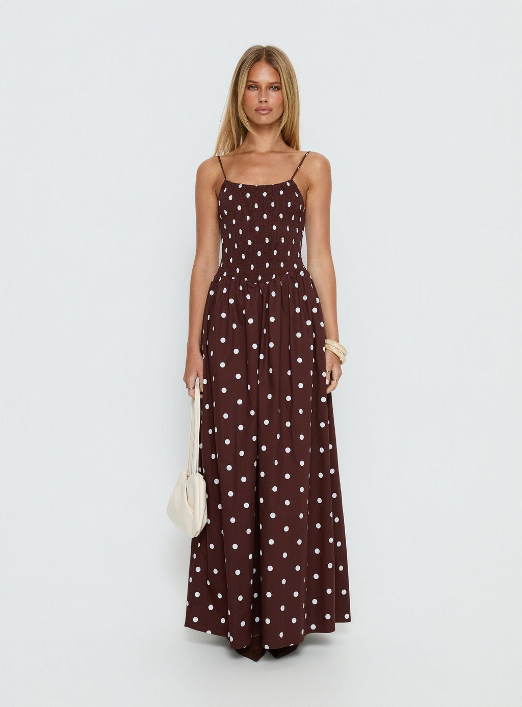 Ryna Scoop Maxi Dress Brown Polka Dot