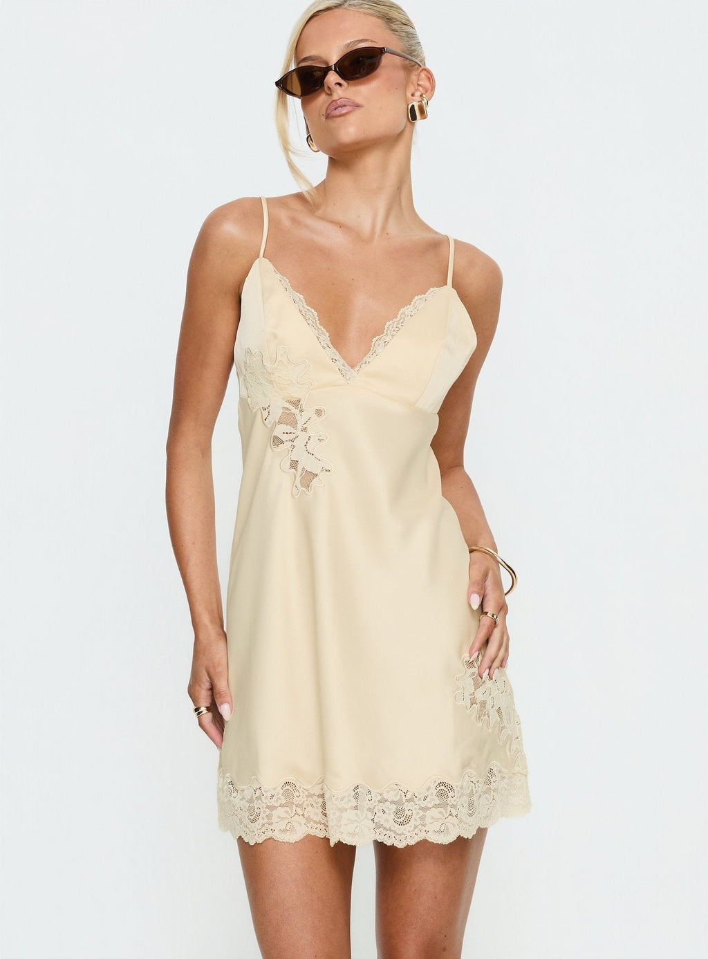 Aloura Spliced Lace Mini Dress Butter