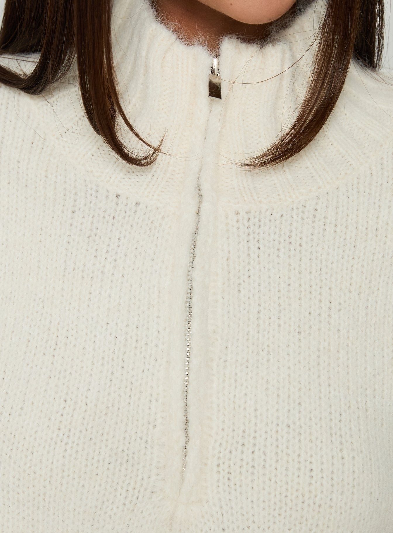 Klarina Rib Knit Quarter Zip Jumper Cream