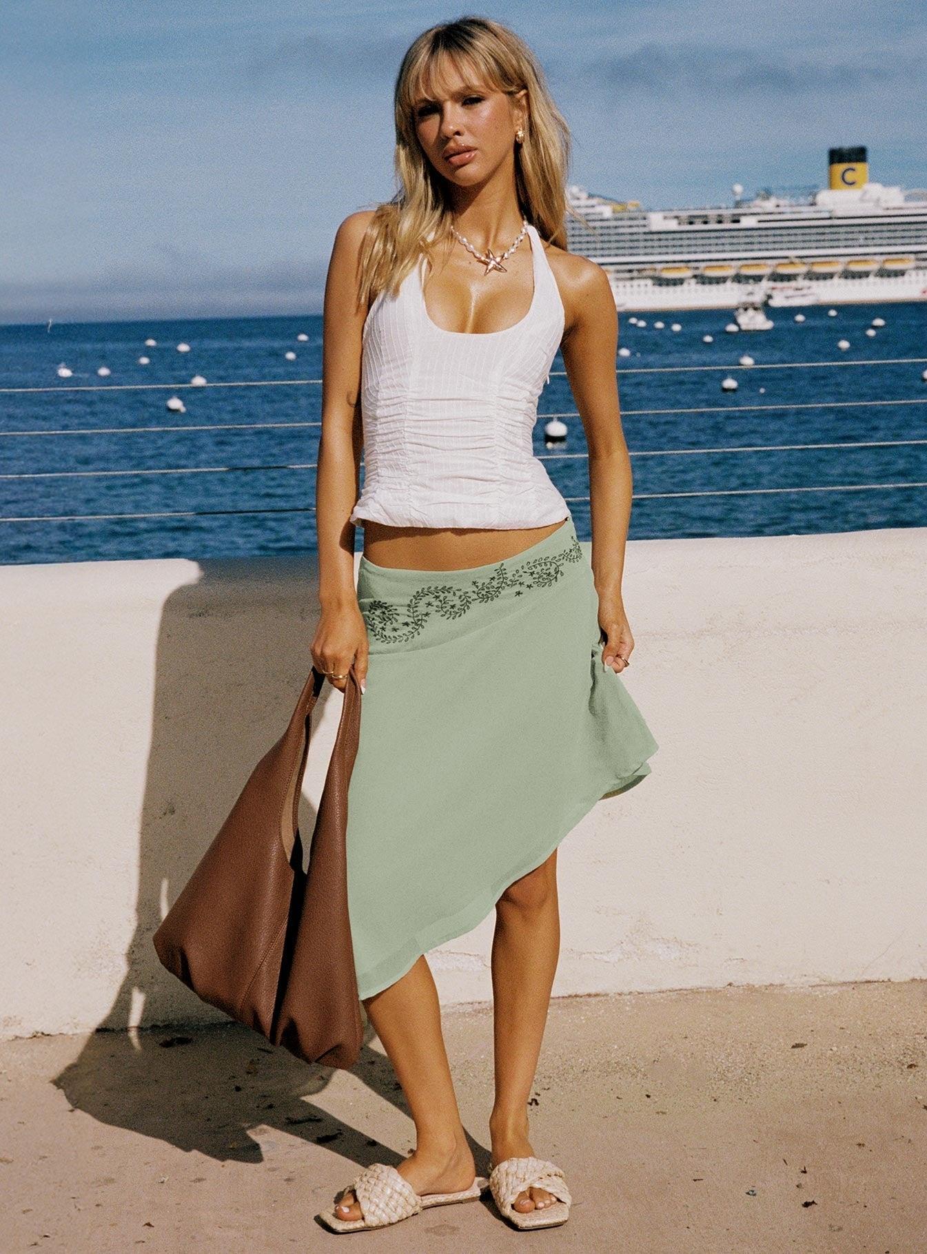 Pappilion Asymmetrical Midi Skirt Sage