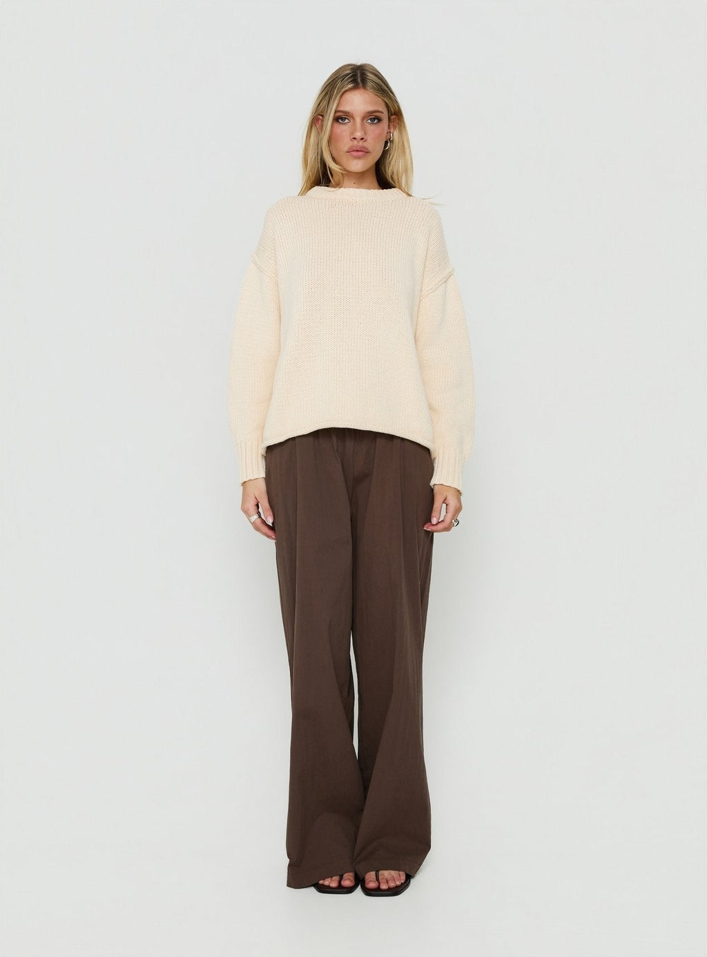 Wilda Crew Neck Knit Sweater Cream